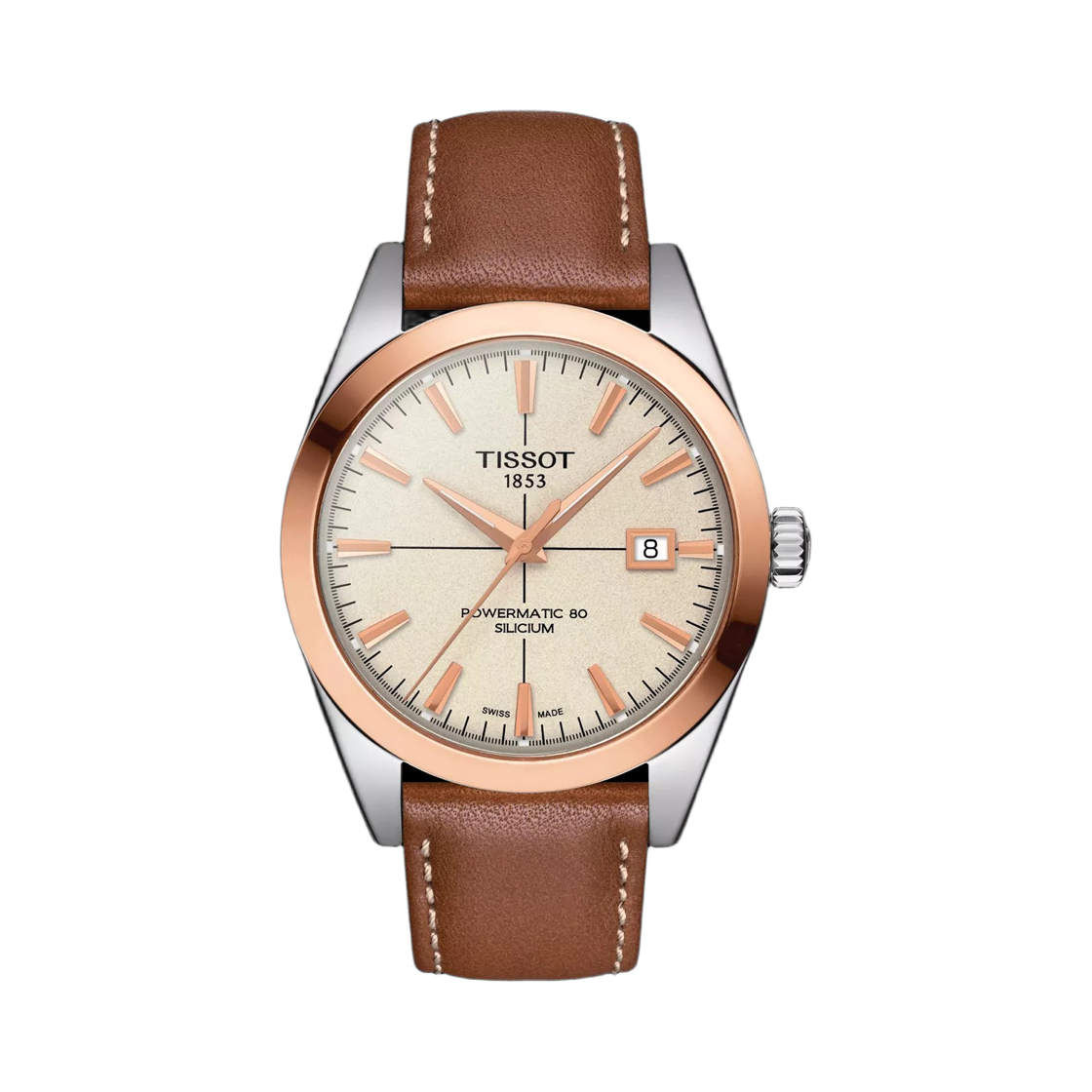 티쏘 젠틀맨 파워매틱 80 실리시움 솔리드 40mm 스테인리스 스틸 크림 오팔 & 18K 골드 베젤(Tissot Gentleman Powermatic 80 Silicium Solid 40mm Stainless Steel Cream Opal & 18K Gold Bezel) - 1
