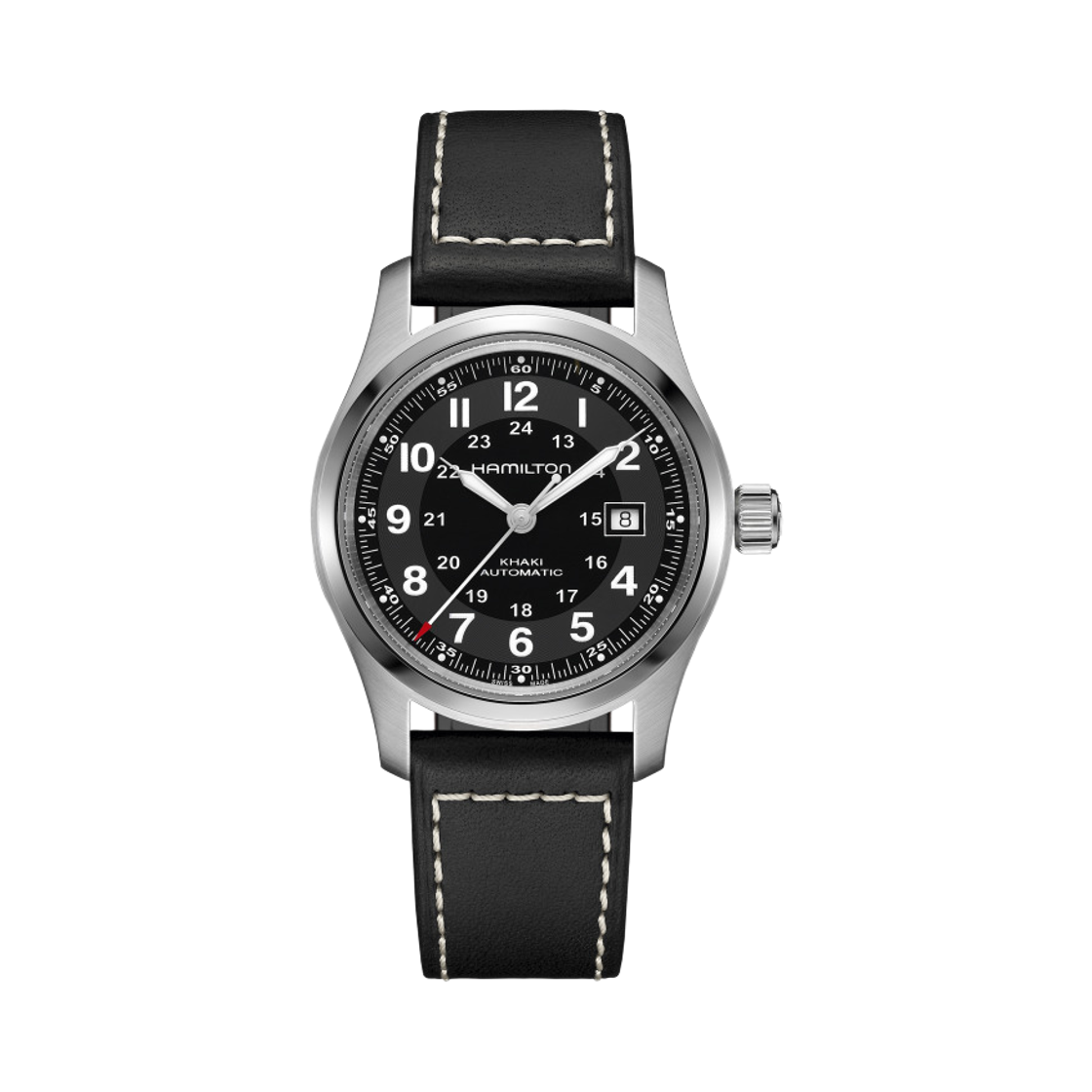 해밀턴 카키 필드 오토 42mm 스테인리스 스틸 카우 레더 블랙(Hamilton Khaki Field Auto 42mm Stainless Steel Cow Leather Black)
