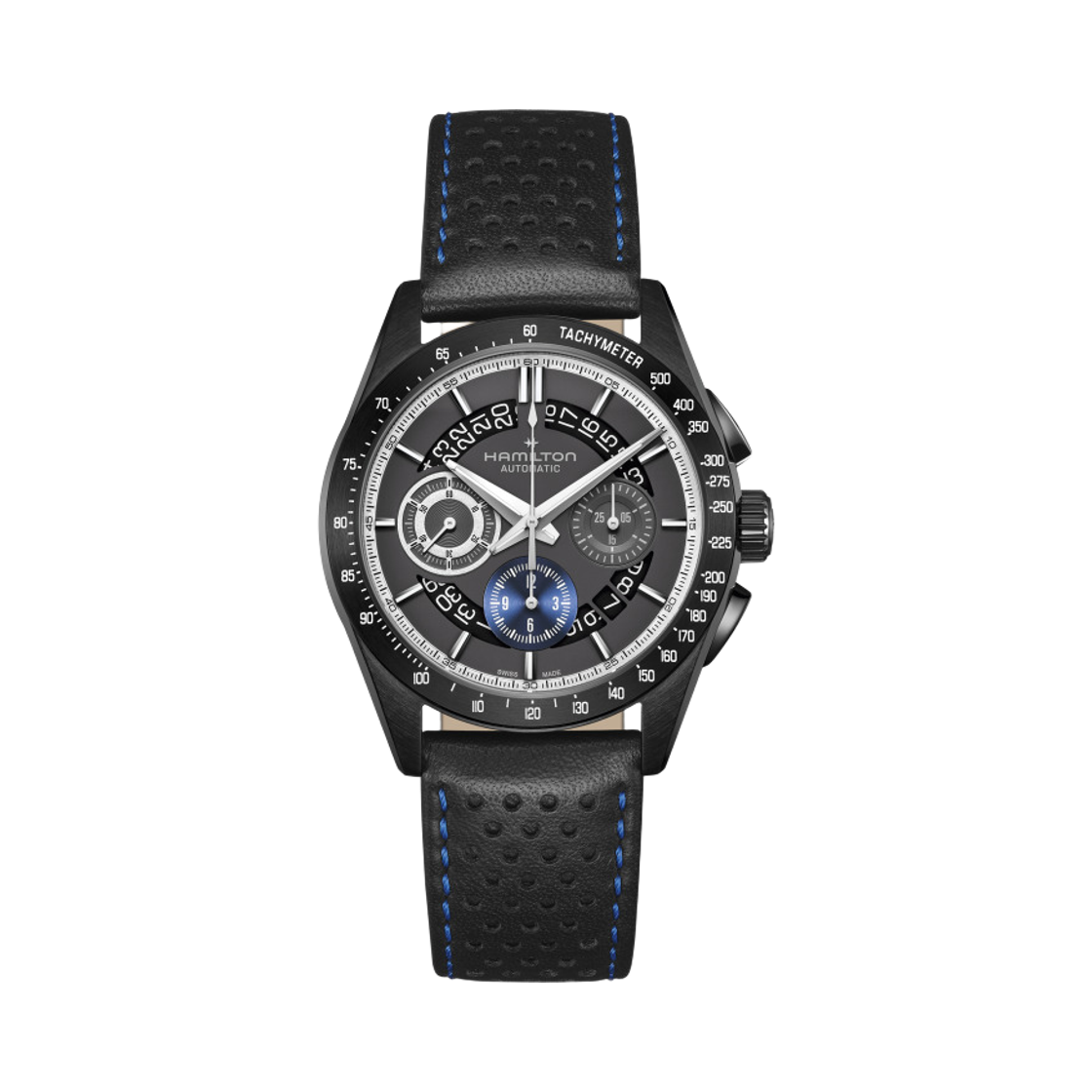 해밀턴 재즈마스터 퍼포머 오토 크로노 42mm 스테인리스 스틸 카우 레더 앤트러사이트 블랙(Hamilton Jazzmaster Performer Auto Chrono 42mm Stainless Steel Cow Leather Anthracite Black) - 1