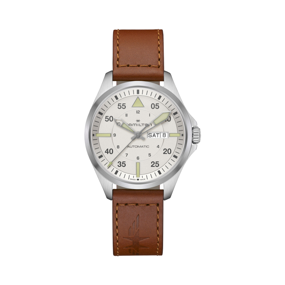 해밀턴 카키 에비에이션 파일럿 데이 데이트 오토 42mm 스테인리스 스틸 카우 레더 브라운 실버(Hamilton Khaki Aviation Pilot Day Date Auto 42mm Stainless Steel Cow Leather Brown Silver) - 1