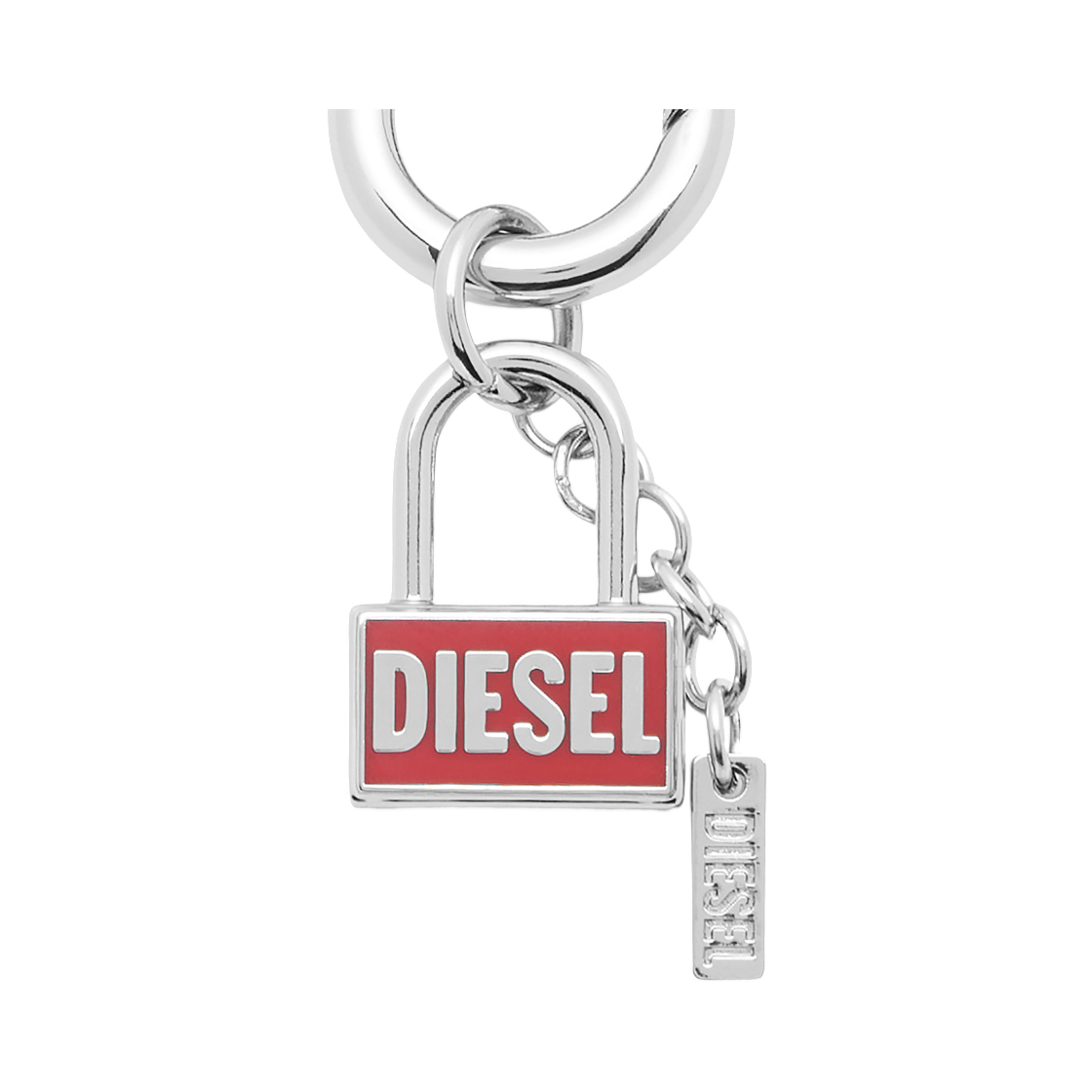 디젤 참-락 메탈 키링 참 패드락 디자인 실버 레드(Diesel Charm-Lock Metal Keyring Charm with Padlock Design Silver Red) - 1