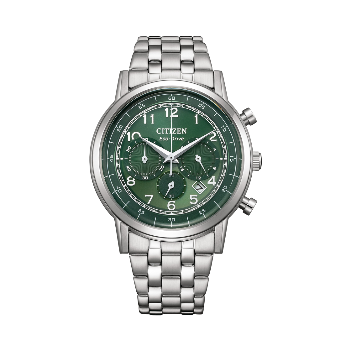 시티즌 크로노그래프 에코드라이브 42mm 스테인리스 스틸 실버 그린(Citizen Chronograph Eco-Drive 42mm Stainless Steel Silver Green)