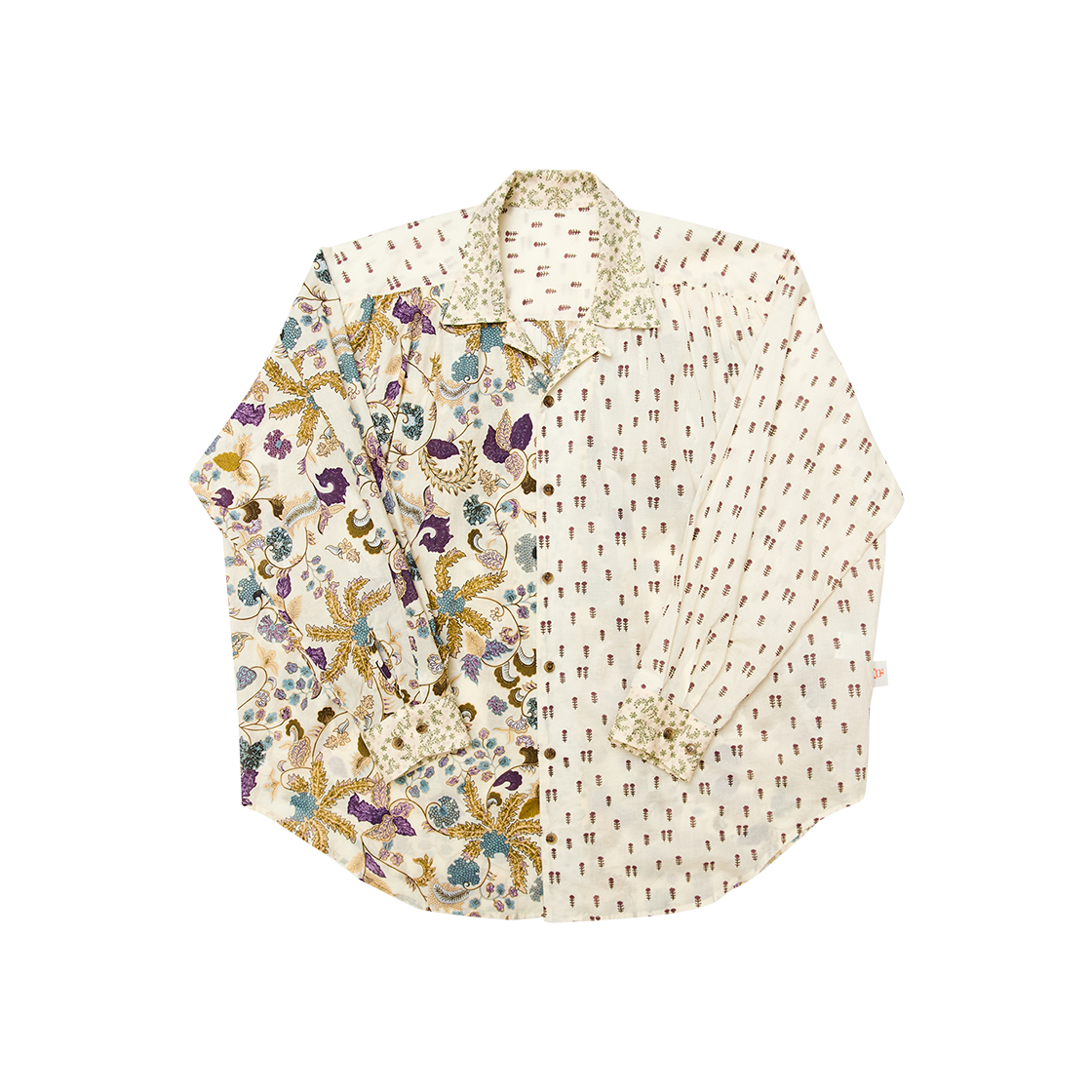 G73202B_MT.IV GORT Patchwork Open Collar Shirt Multi Ivory