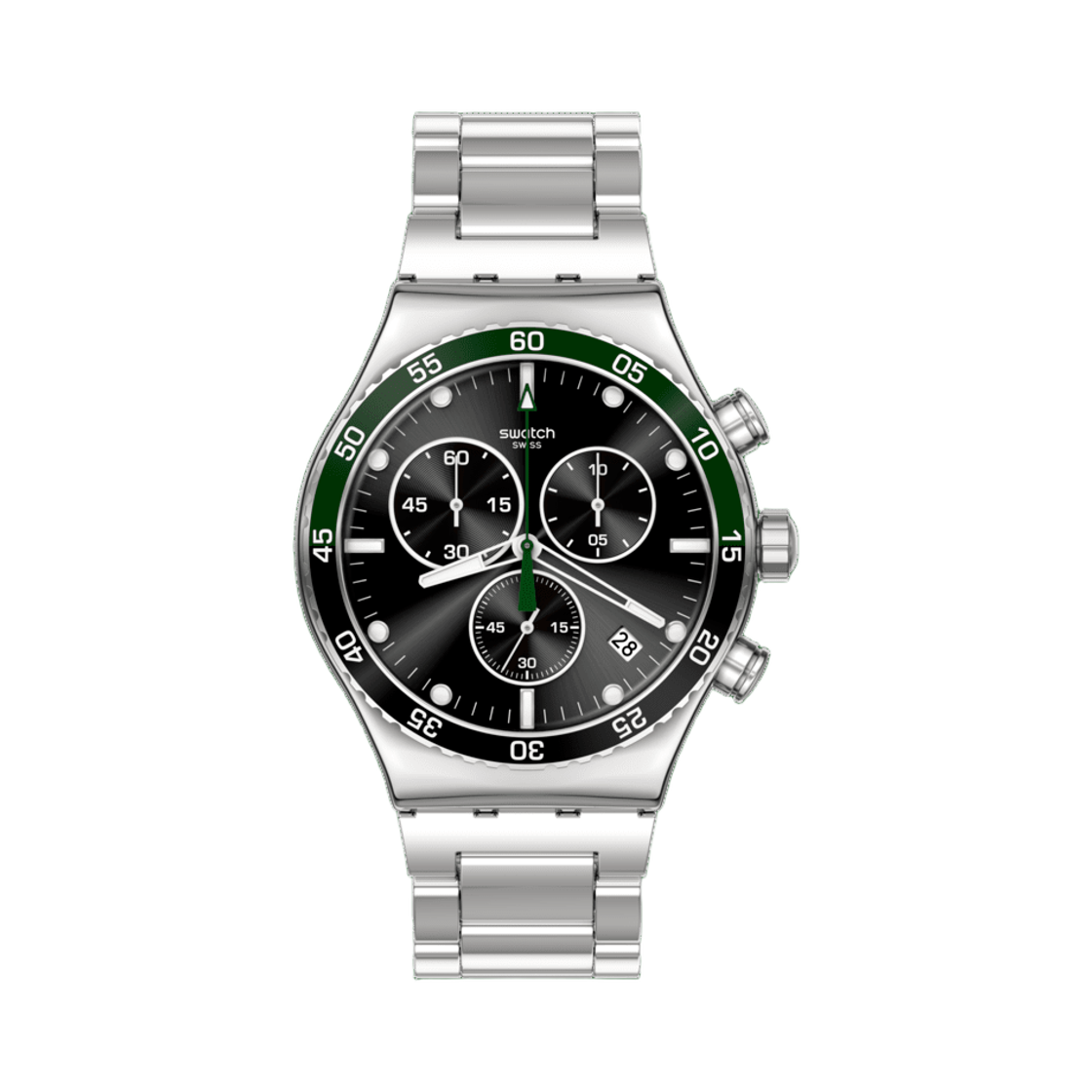 YVS506G Swatch Dark Green Irony 43mm Quartz Silver Black