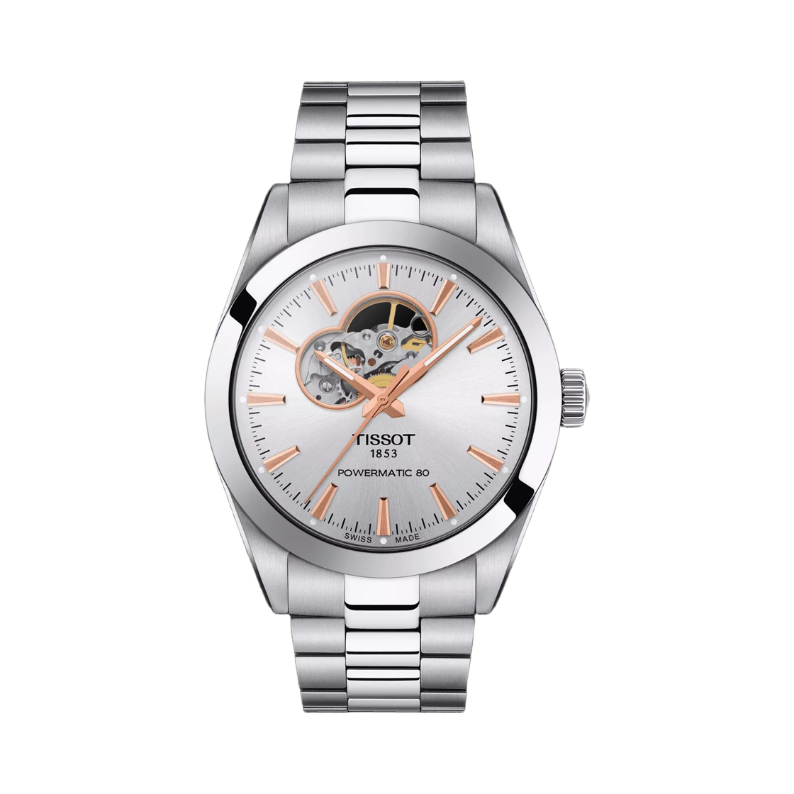 T1274071103101 Tissot Gentleman Powermatic 80 Open Heart 40mm Stainless Steel Silver
