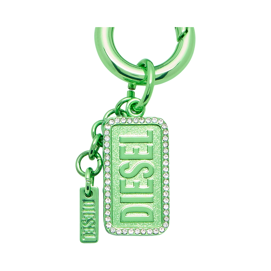 디젤 메탈 키링 디젤 로고 라인스톤 그린(Diesel Metal Keyring with Diesel Logo and Rhinestones Green) - 1