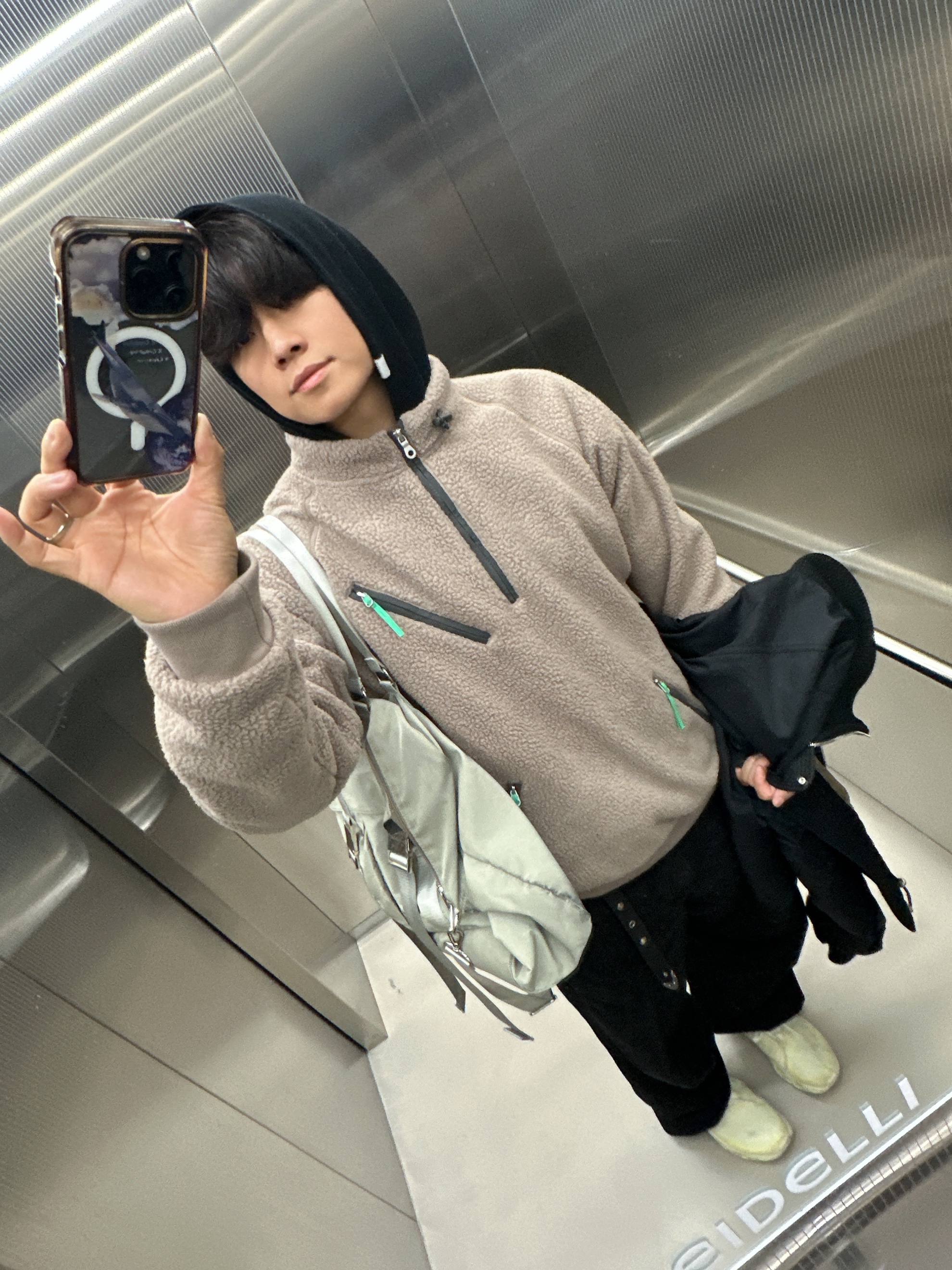 [더블적립] SUNLOVE Zip Player Fleece Pullover Taupe, Aoiro Hikari Snap M65 Pants Denim Black 착용 스타일 - 2