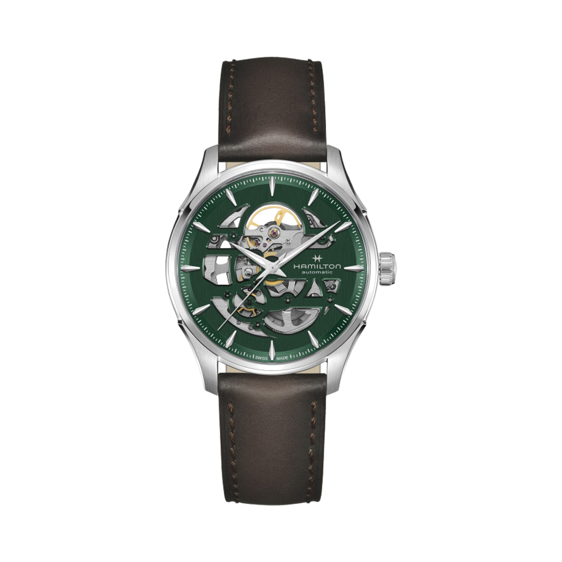 해밀턴 재즈마스터 스켈레톤 오토 40mm 스테인리스 스틸 카우 레더 그린 브라운(Hamilton Jazzmaster Skeleton Auto 40mm Stainless Steel Cow Leather Green Brown) - 1