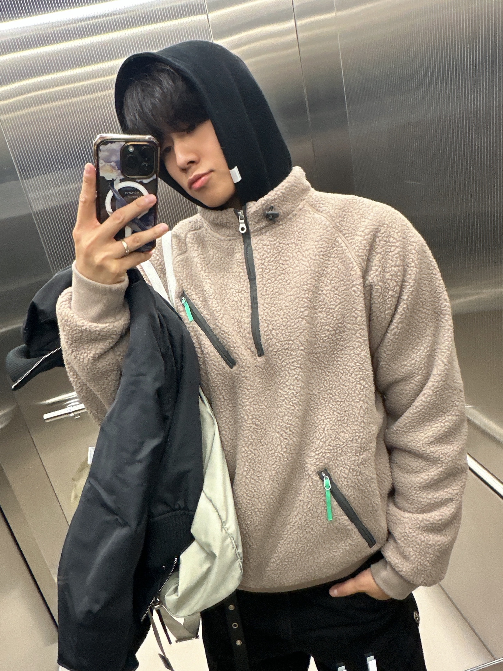 [더블적립] SUNLOVE Zip Player Fleece Pullover Taupe, Aoiro Hikari Snap M65 Pants Denim Black 착용 스타일 - 1