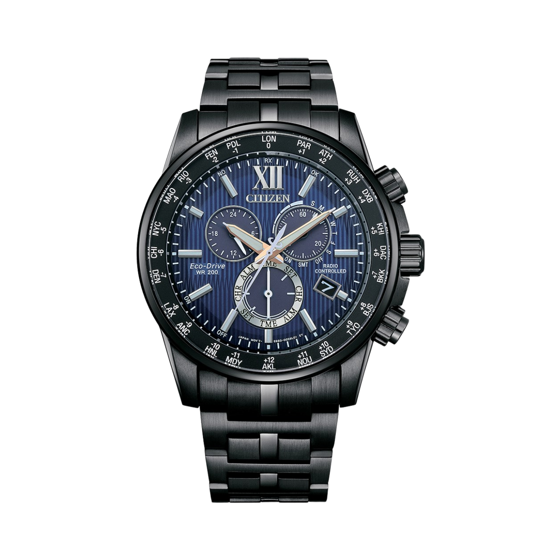 시티즌 에코드라이브 글로벌 라디오 컨트롤 42.6mm 스테인리스 스틸 블루 IP 블랙(Citizen Eco-Drive Global Radio Controlled 42.6mm Stainless Steel Blue IP Black) - 1