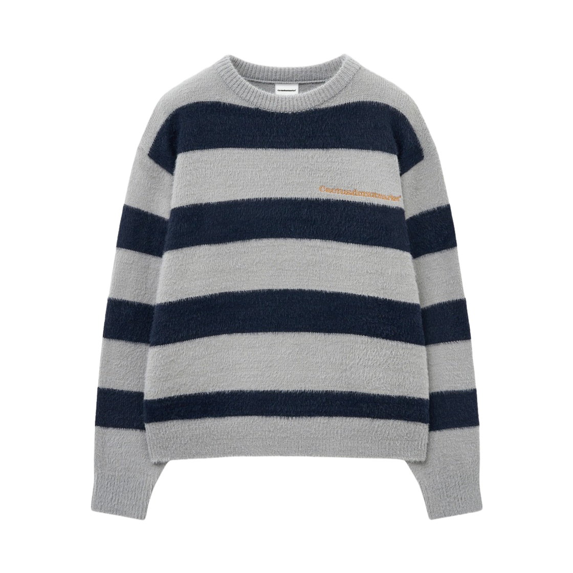 캑터스도넛마켓 자수 헤어리 스트라이프 스웨터 – 멜란지 그레이(Cactusdonutmarket Embroidery Hairy Stripe Sweater - Melange gray)