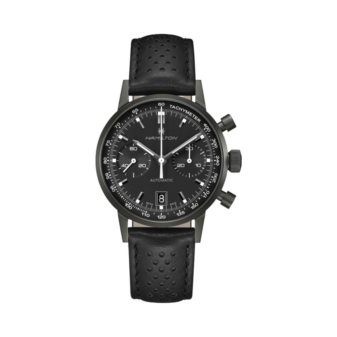 해밀턴 아메리칸 클래식 인트라-마틱 오토 크로노 40mm 스테인리스 스틸 카우 레더 블랙(Hamilton American Classic Intra-Matic Auto Chrono 40mm Stainless Steel Cow Leather Black) - 1