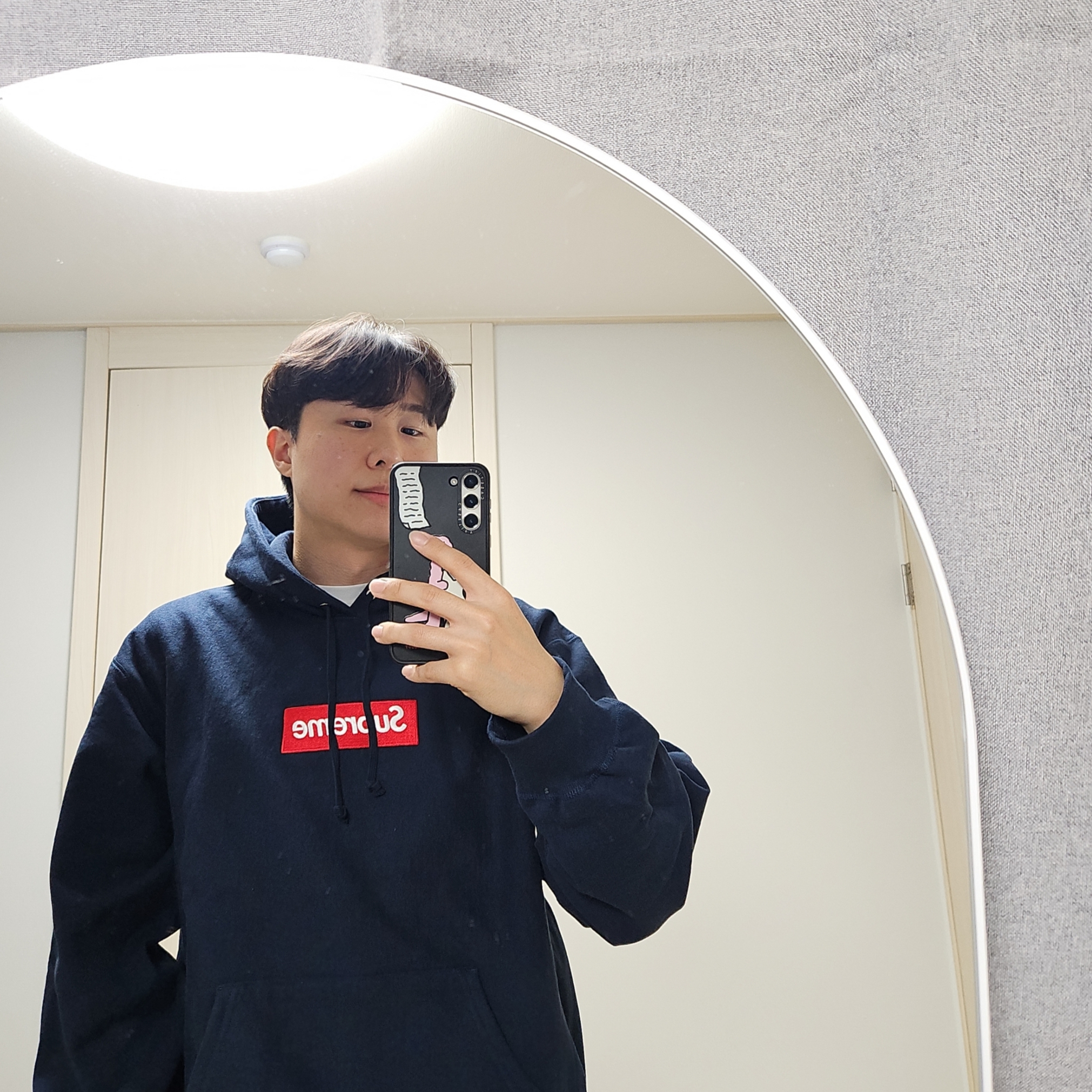 Supreme Box Logo Hooded Sweatshirt Navy - 24FW 착용 스타일