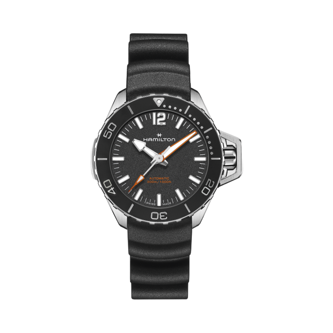 해밀턴 카키 네이비 프로그맨 오토 41mm 스테인리스 스틸 러버 스트랩 블랙(Hamilton Khaki Navy Frogman Auto 41mm Stainless Steel Rubber Strap Black) - 1