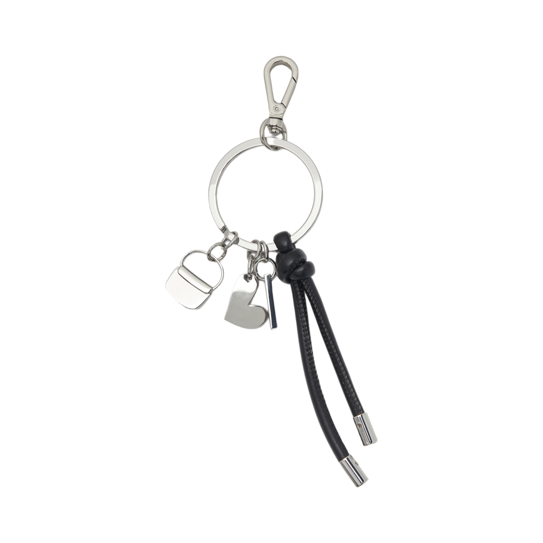 X10804P9136-HB520 Diesel Keyring Charm with Heart and Bag Pendants Silver Black