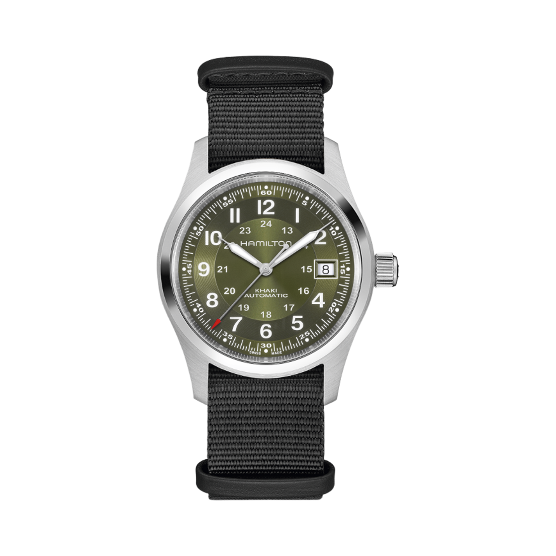 H70455960 Hamilton Khaki Field Auto 38mm Nato Strap Green