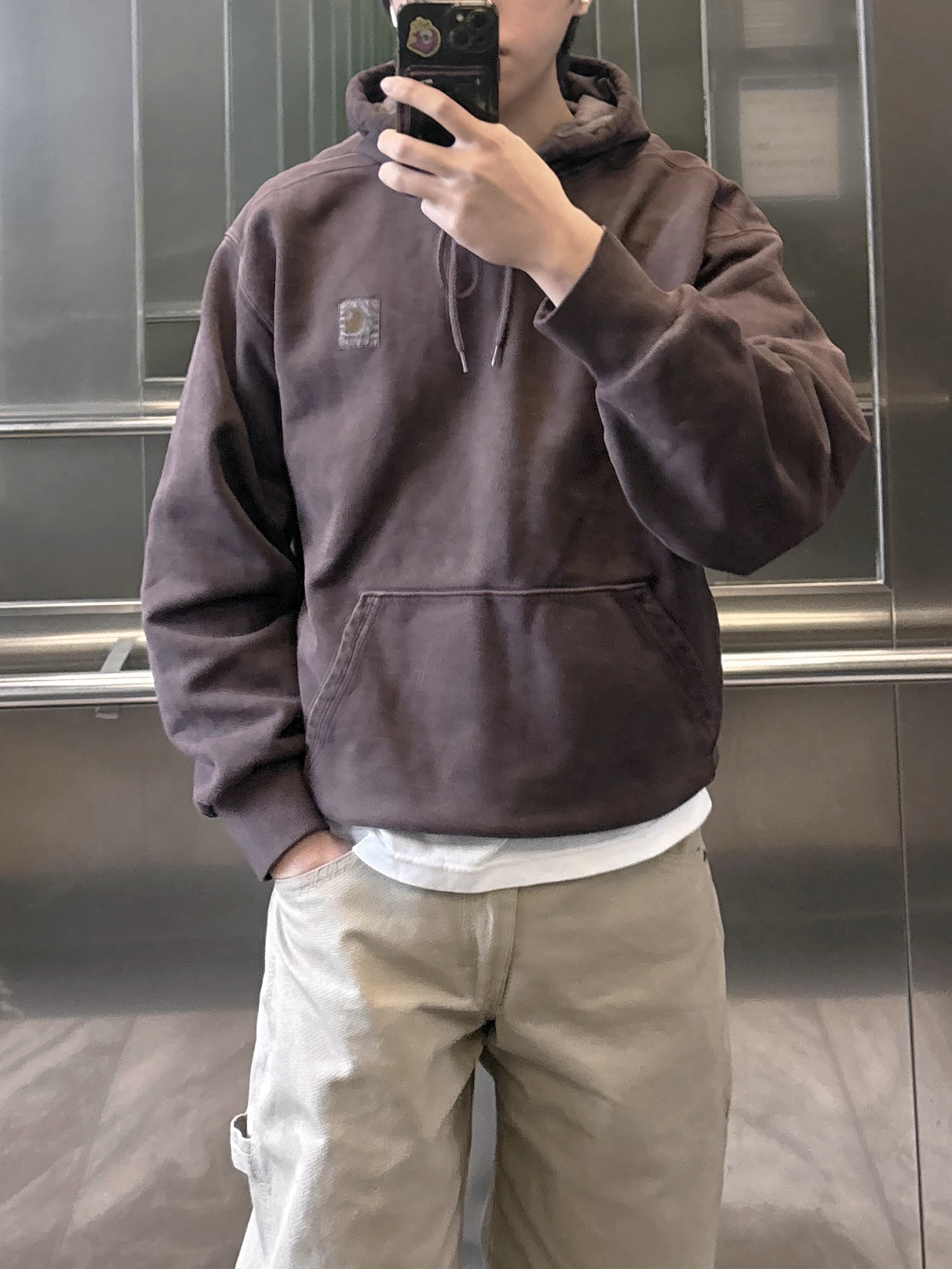 Carhartt WIP Hooded Vista Sweatshirt Palisander Garment Dyed 착용 스타일 - 1
