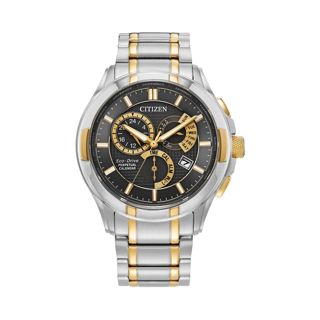 시티즌 에코드라이브 퍼페츄얼 캘린더 42mm 스테인리스 스틸 블랙 골드 실버(Citizen Eco-Drive Perpetual Calendar 42mm Stainless Steel Black Gold Silver) - 1