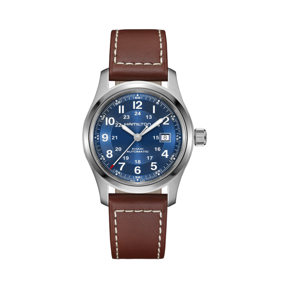 해밀턴 카키 필드 오토 42mm 스테인리스 스틸 카우 레더 브라운 블루(Hamilton Khaki Field Auto 42mm Stainless Steel Cow Leather Brown Blue) - 1
