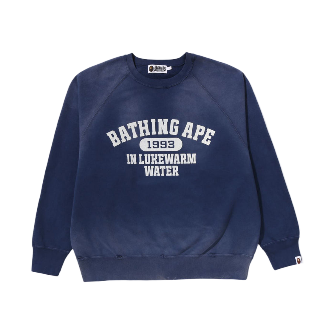 - BAPE Destroy Washed Effect Relaxed Fit Crewneck Sweatshirt Navy