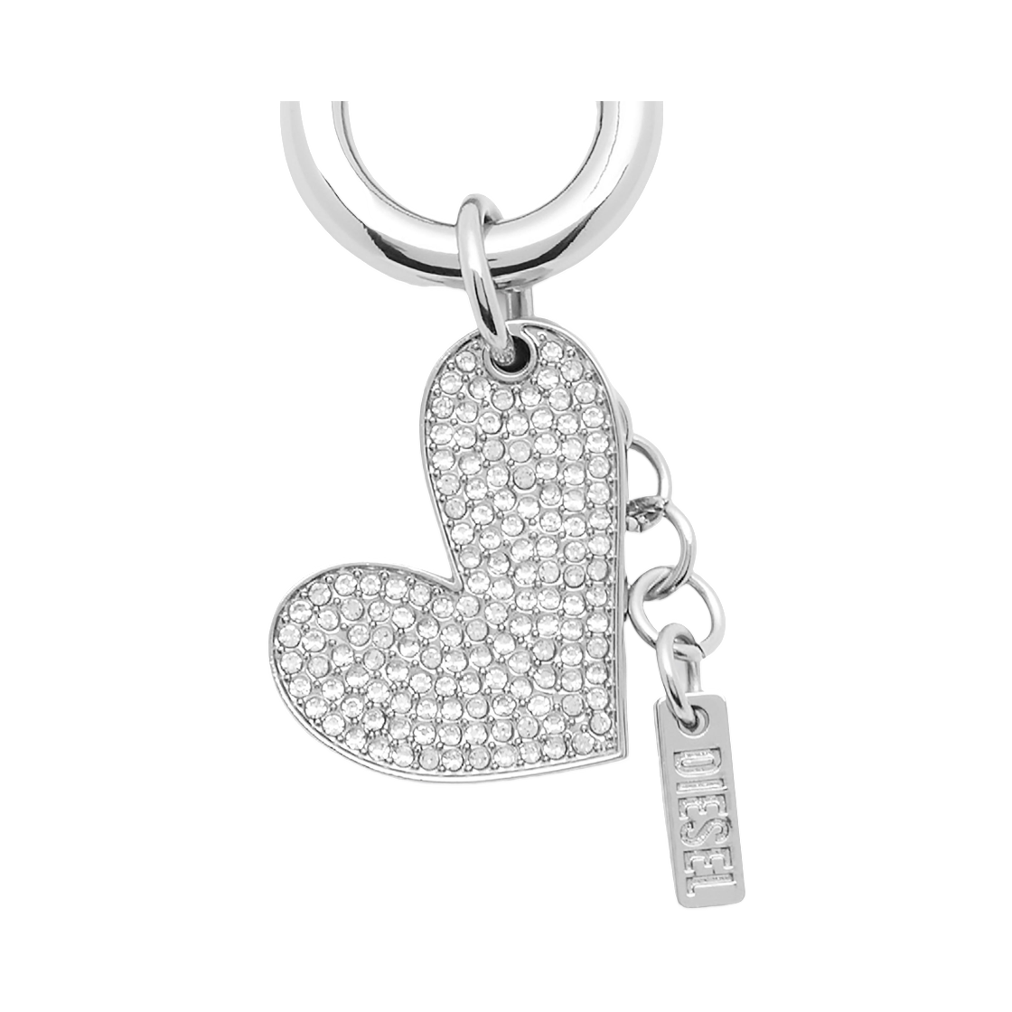 X10805P9132-HA060 Diesel Metal Heart Charm with Rhinestones Silver