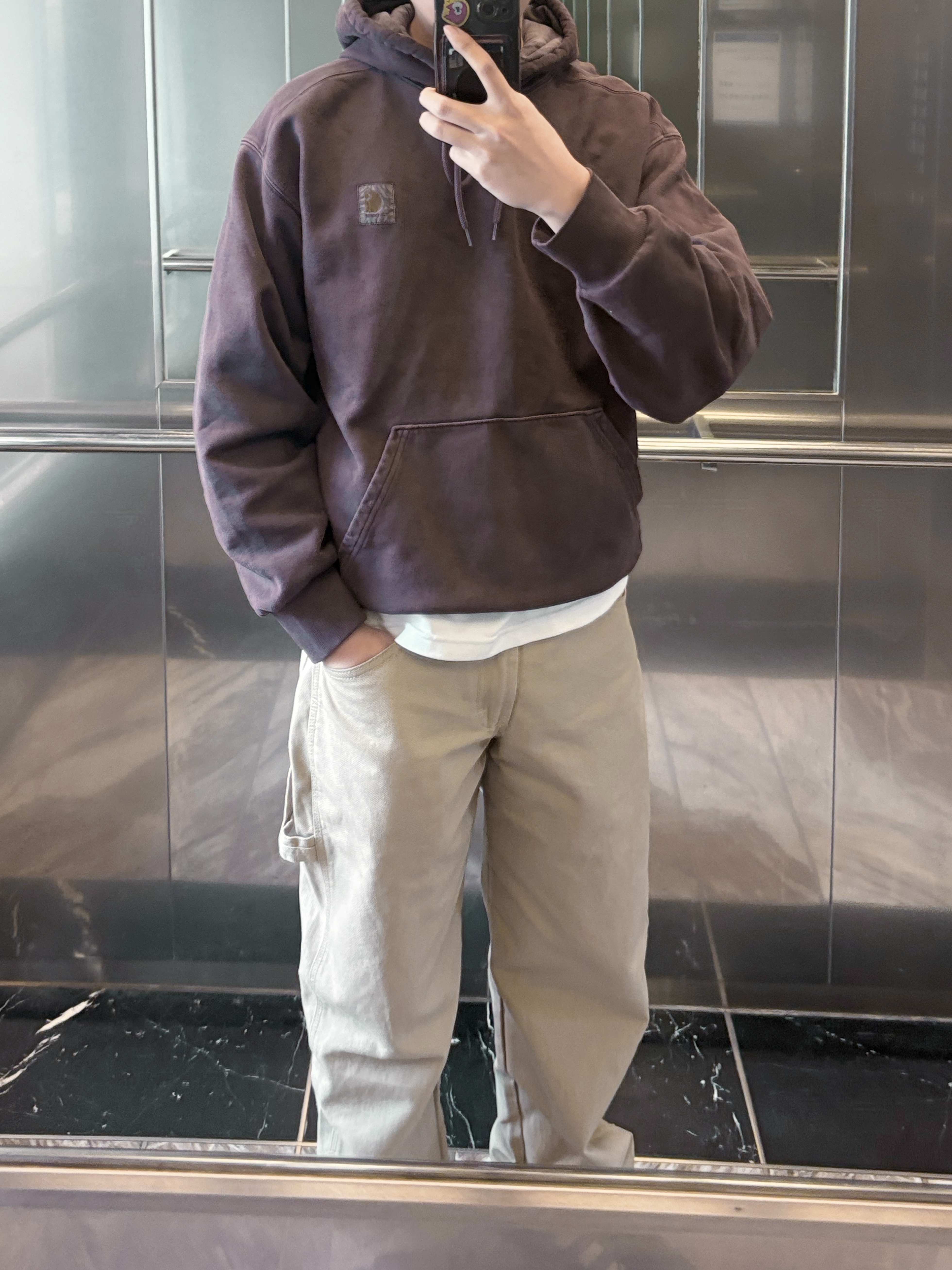 Carhartt WIP Hooded Vista Sweatshirt Palisander Garment Dyed 착용 스타일 - 2