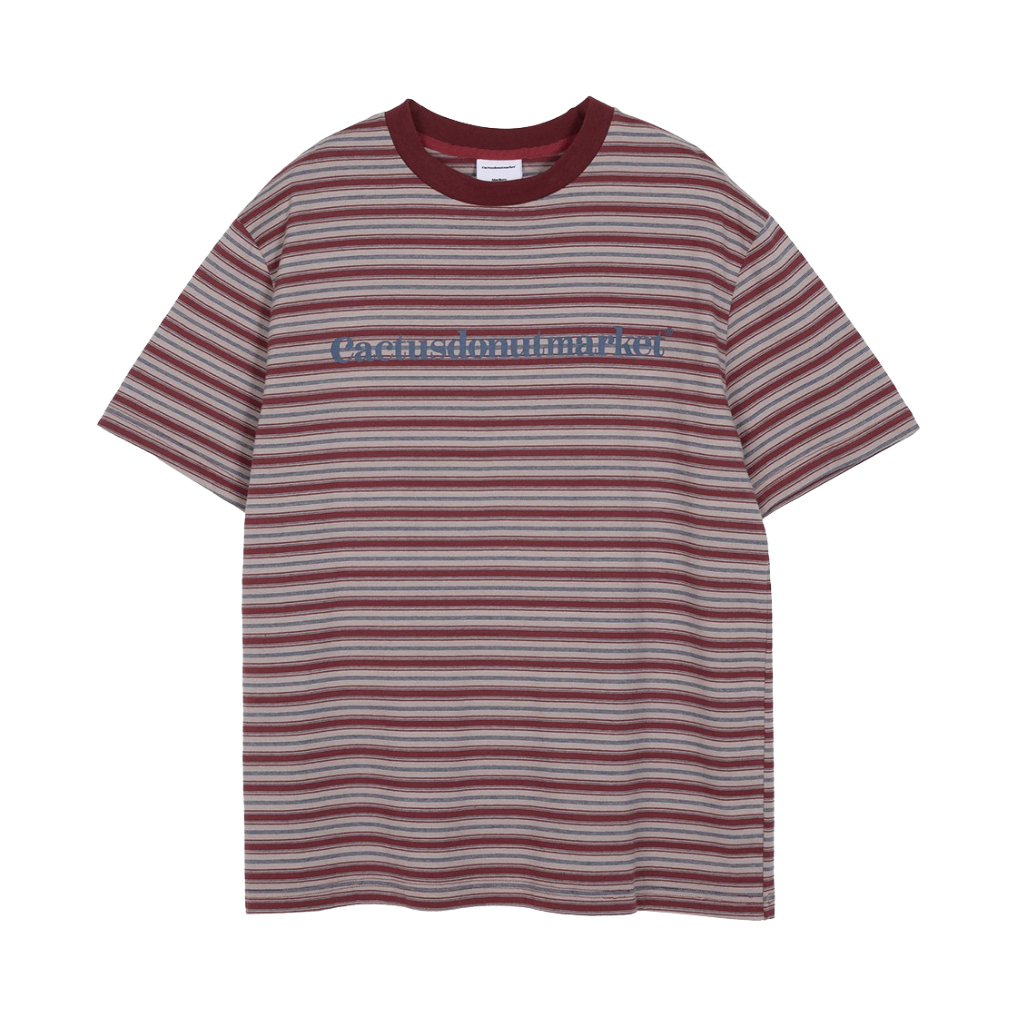 캑터스도넛마켓 로고 멀티 스트라이프 티셔츠 – 와인