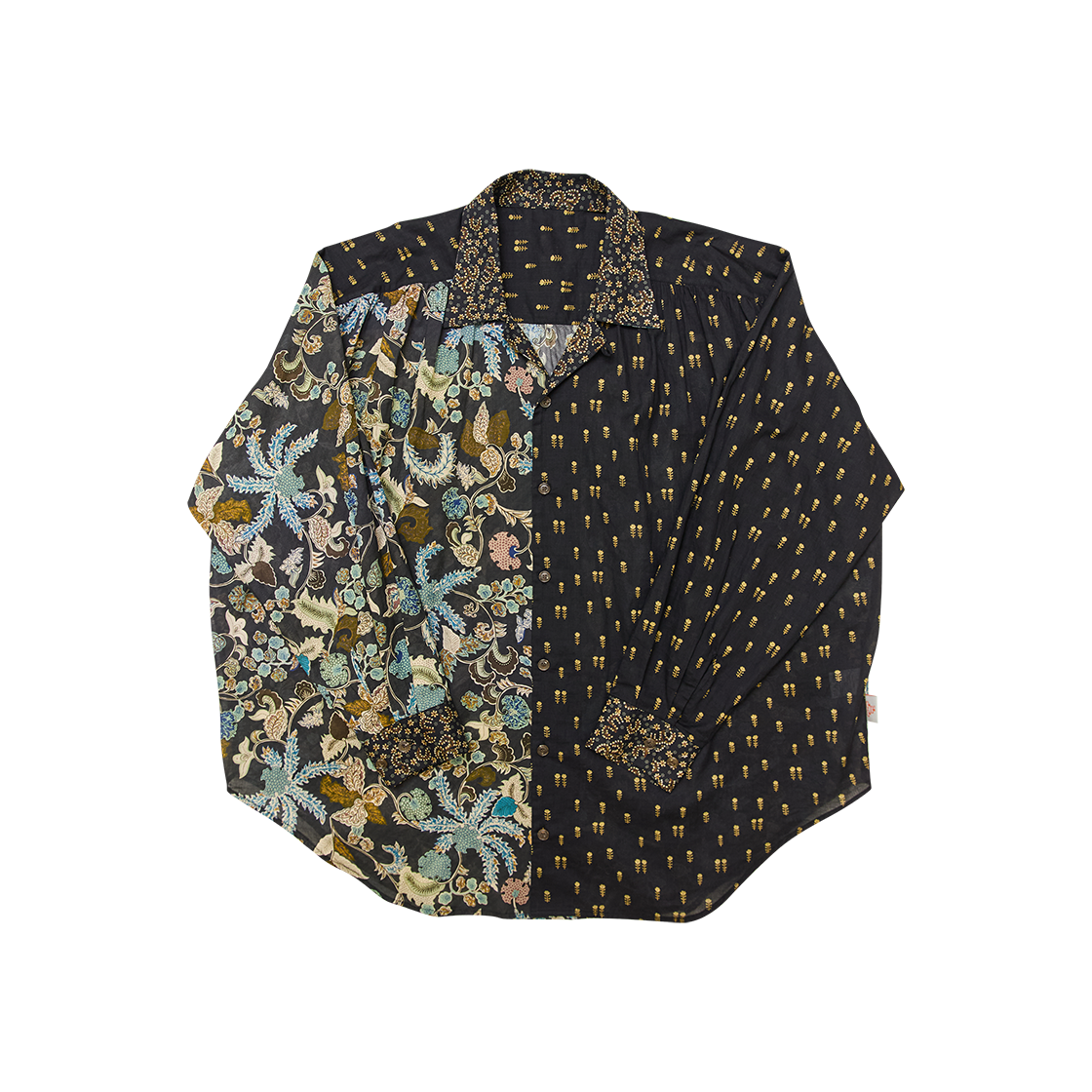 G73202B_MT.BK GORT Patchwork Open Collar Shirt Multi Black