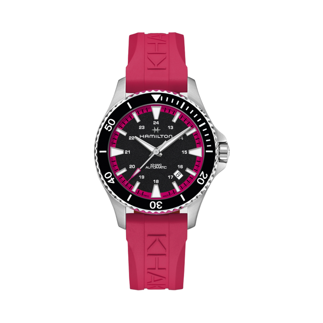 해밀턴 카키 네이비 스쿠버 오토 40mm 러버 스트랩 블랙 핫 핑크(Hamilton Khaki Navy Scuba Auto 40mm Rubber Strap Black Hot Pink) - 1