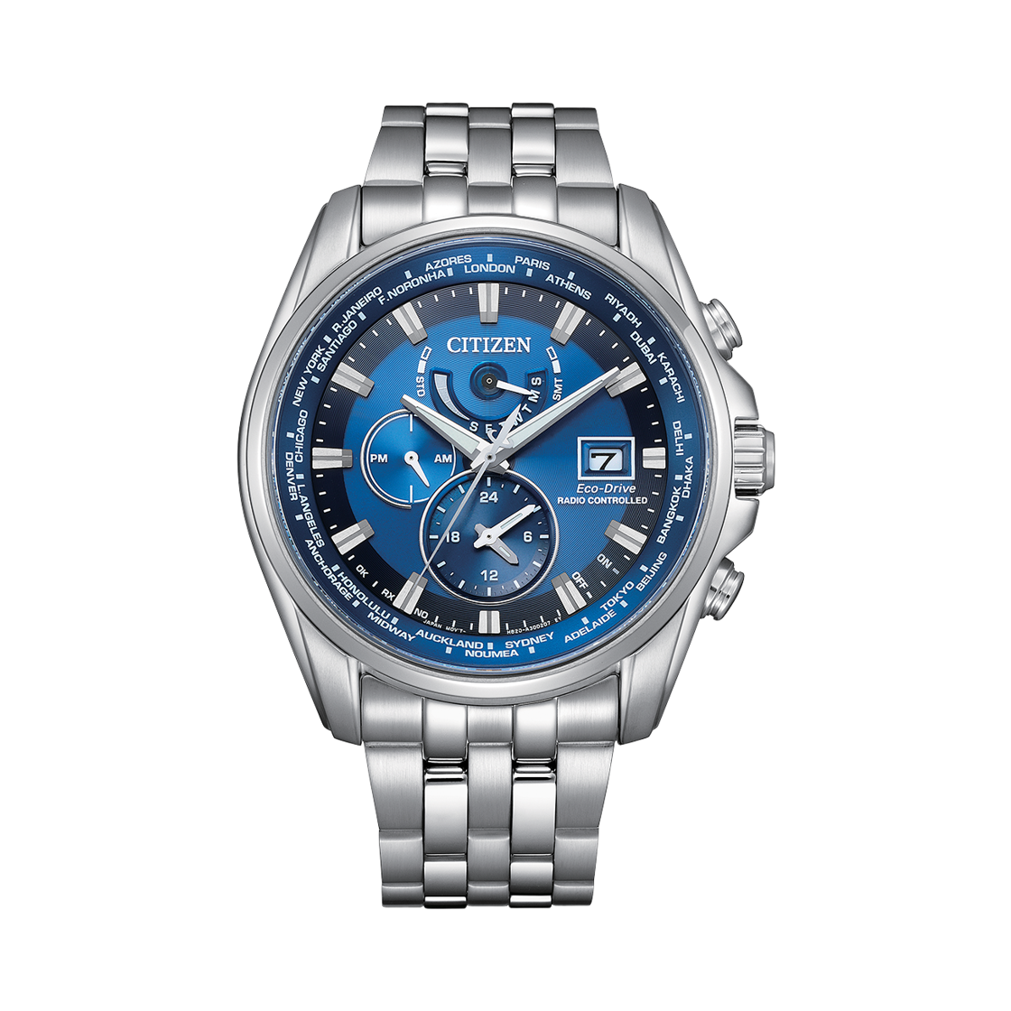 시티즌 글로벌 라디오 컨트롤 에코드라이브 44.3mm 스테인리스 스틸 실버 블루(Citizen Global Radio Controlled Eco-Drive 44.3mm Stainless Steel Silver Blue) - 1