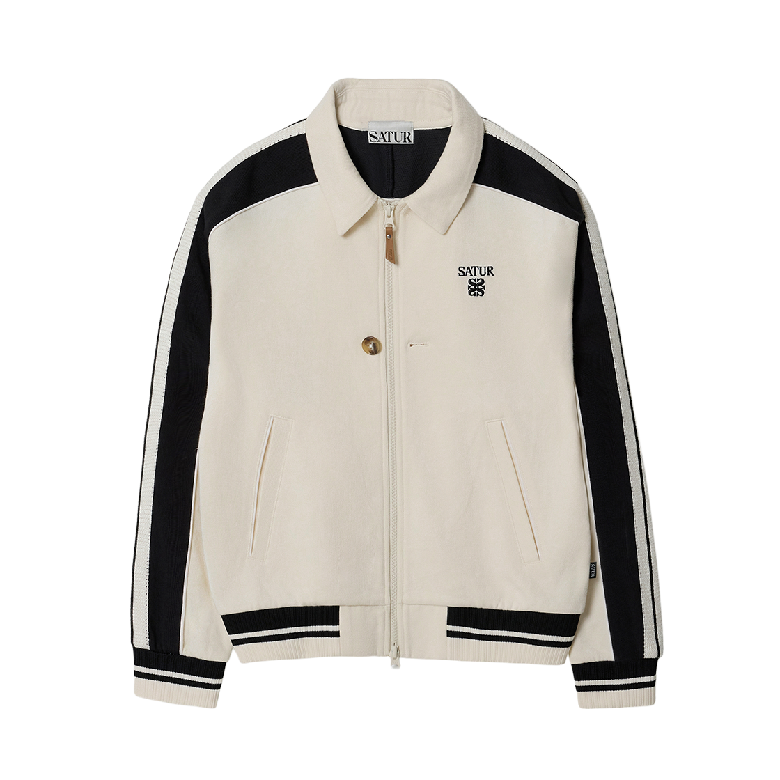 세터 우먼 로턴 라이닝 칼라 트랙 집업 자켓 크림 블랙(SATUR W Lawton Lining Collar Track Zip-up Jacket Cream Black)