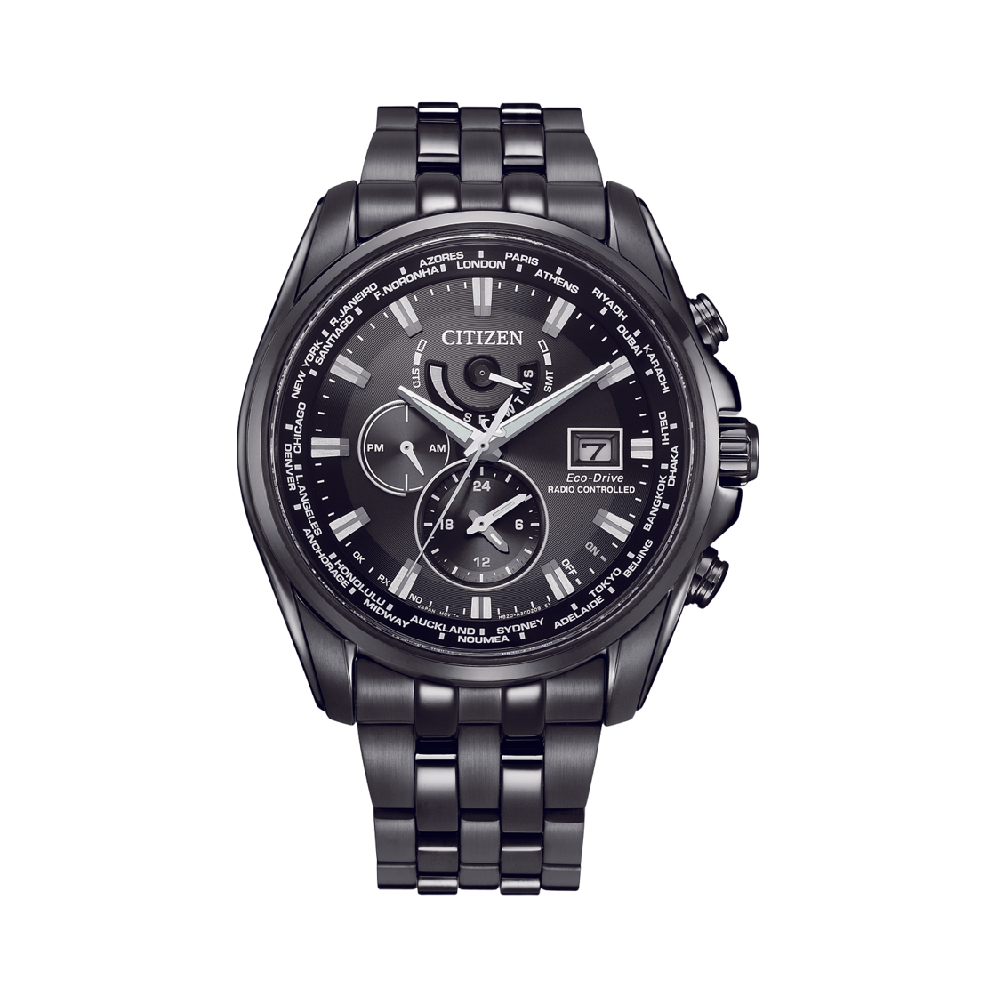 시티즌 글로벌 라디오 컨트롤 에코드라이브 44.3mm 스테인리스 스틸 블랙(Citizen Global Radio Controlled Eco-Drive 44.3mm Stainless Steel Black) - 1