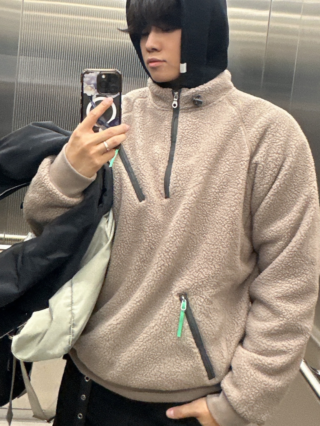 [더블적립] SUNLOVE Zip Player Fleece Pullover Taupe, Aoiro Hikari Snap M65 Pants Denim Black 착용 스타일 - 3