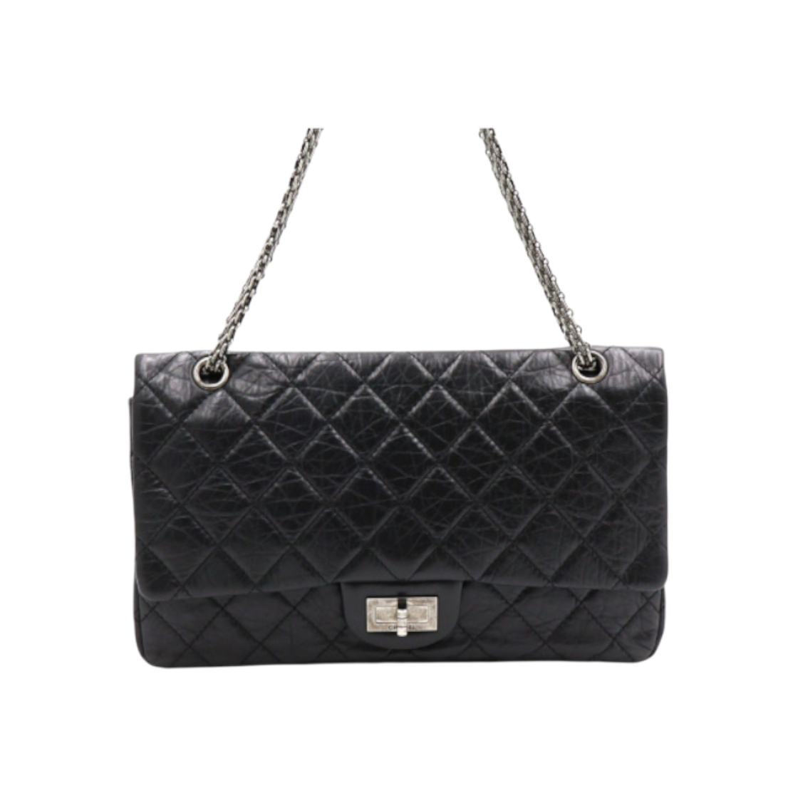 IT34QOTRIR2R Chanel Black 2.55 Large Maxi Vintage Silver Chain Shoulder Bag