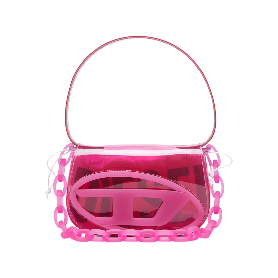 디젤 1dr 아이코닉 숄더 백 트랜스페어런트 TPU 핫 핑크(Diesel 1Dr-Iconic Shoulder Bag In Transparent TPU Hot Pink)