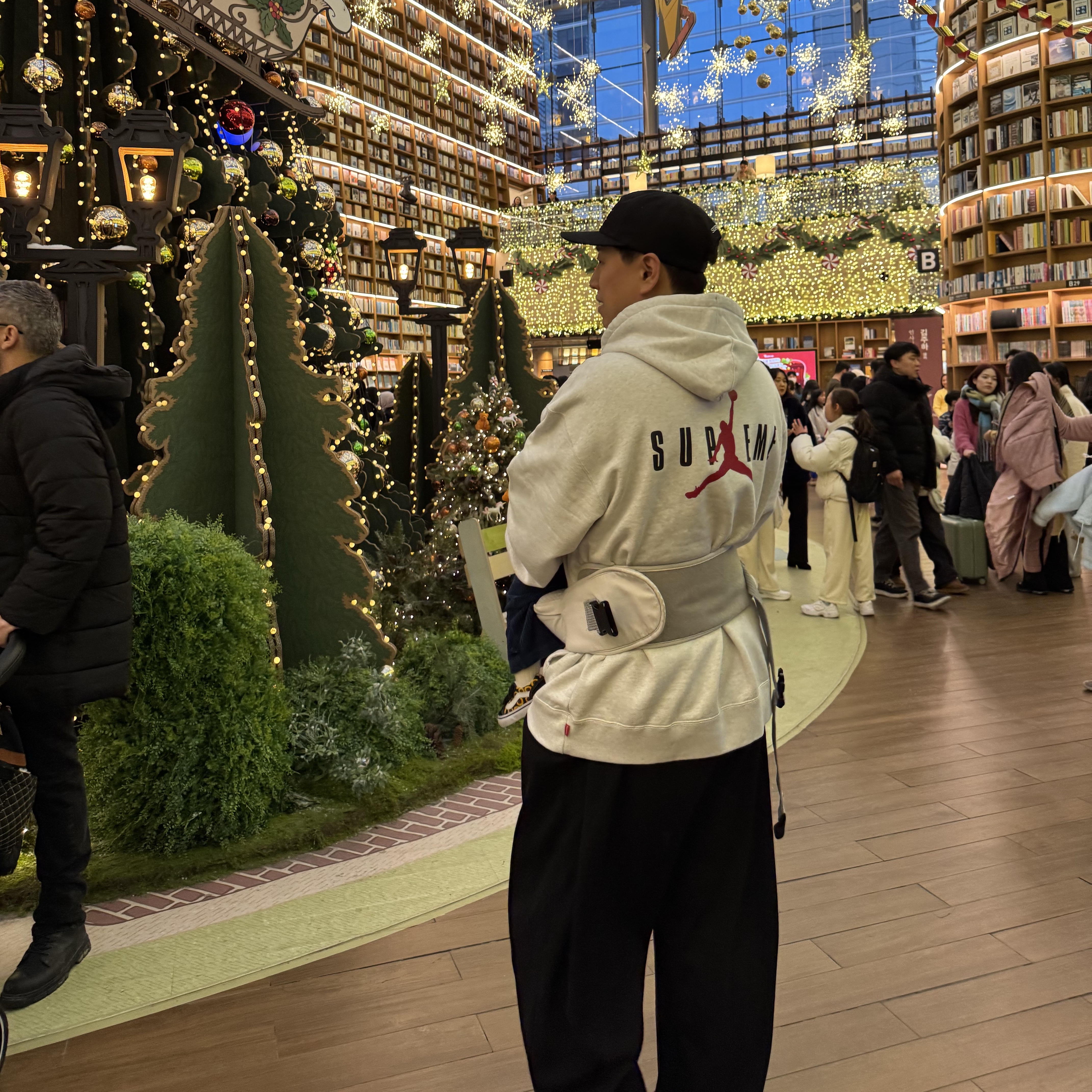 Supreme Pledge Allegiance 6-Panel Black - 25FW, Supreme x Jordan Hooded Sweatshirt Ash Grey - 24FW 착용 스타일 - 2