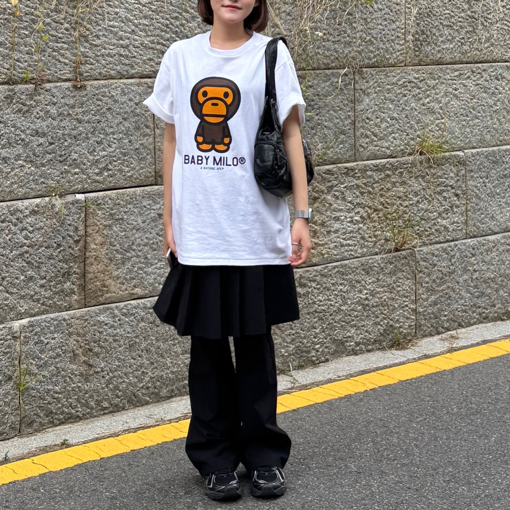 BAPE Baby Milo T-Shirt White, Asics GT-2160 Black Pure Silver 착용 스타일 - 2