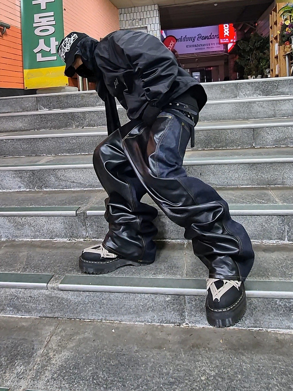 emostanceclub Leather Panel Half and Half Denim Indigo, Dr. Martens x Rick Owens 1460 Quad Sole Mega Lace Boots Black 착용 스타일
