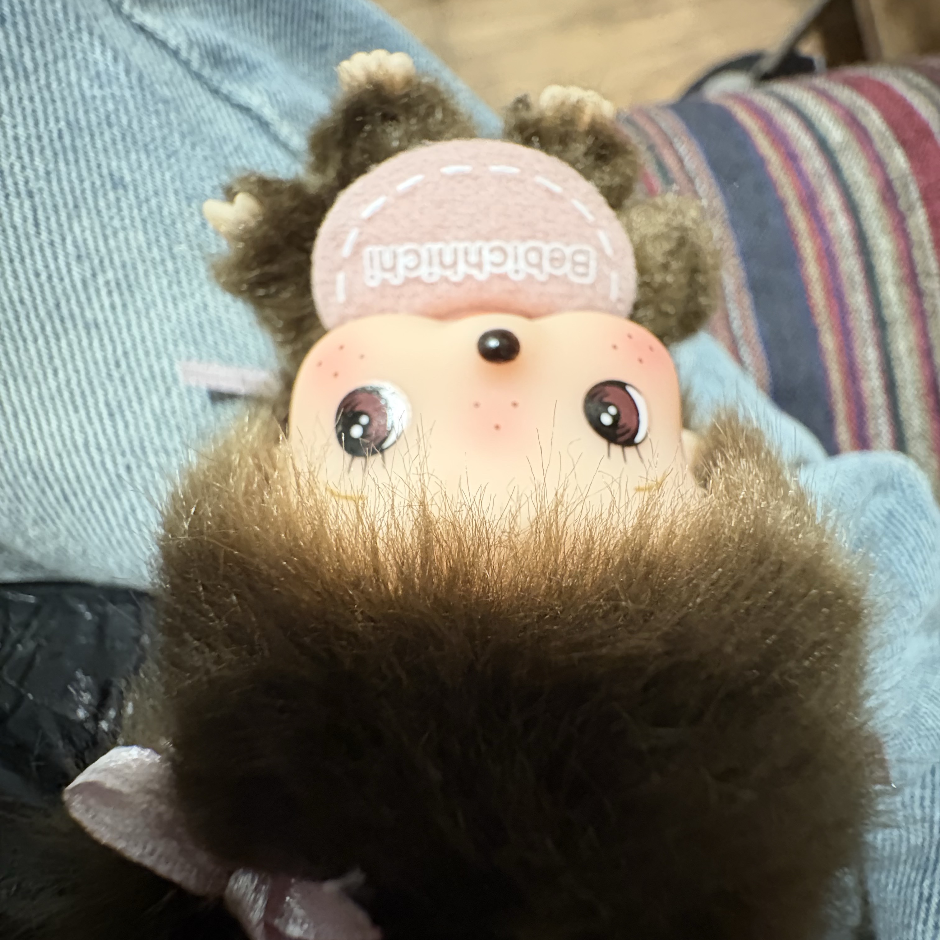 Monchhichi Bebichhichi Bighead SS Girl Key Chain Pink 착용 스타일 - 2