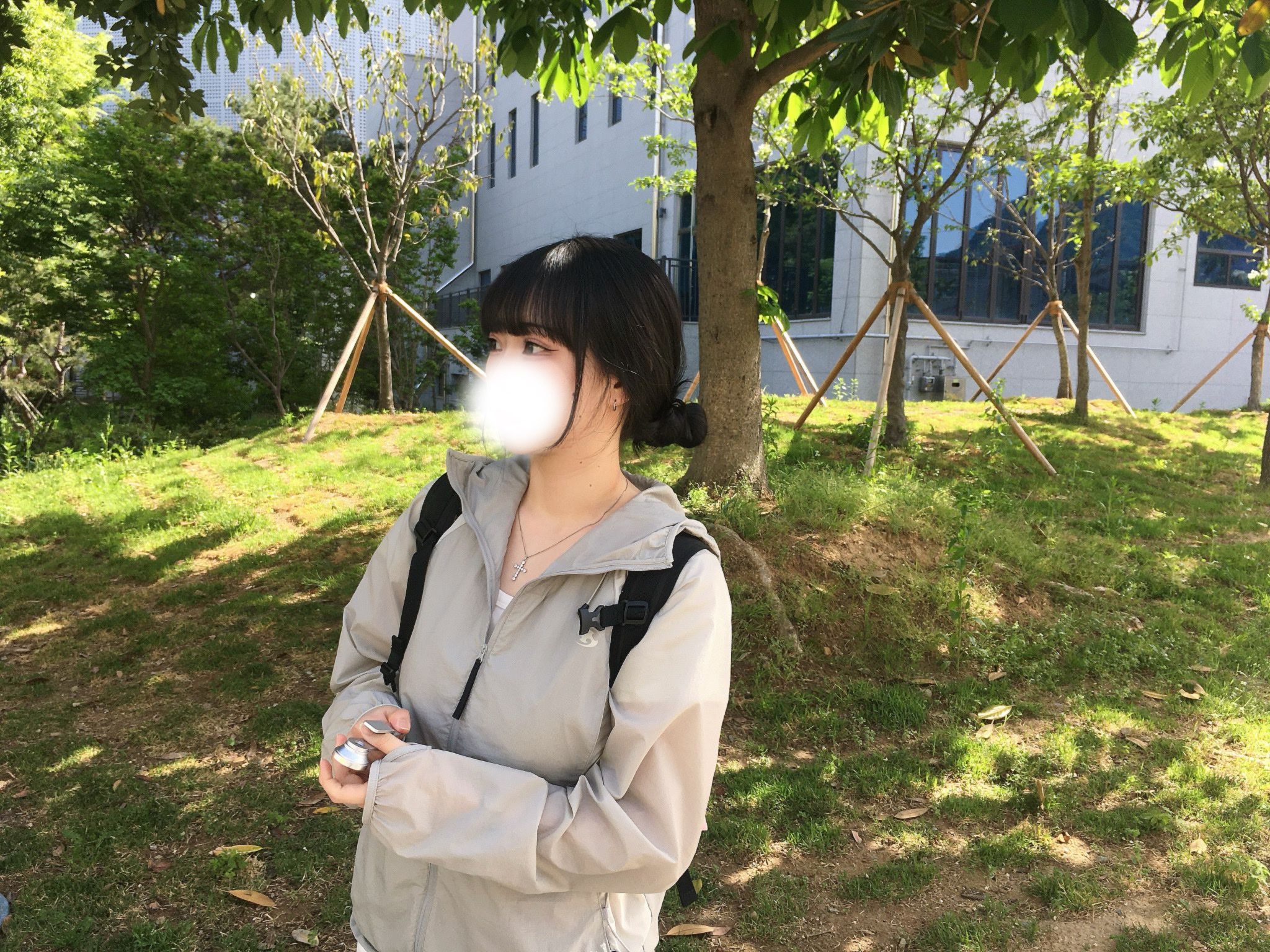 Sansan Gear Backpack Jacket Light Grey - 24SS, Mischief Rhombus Backpack Black 착용 스타일 - 2
