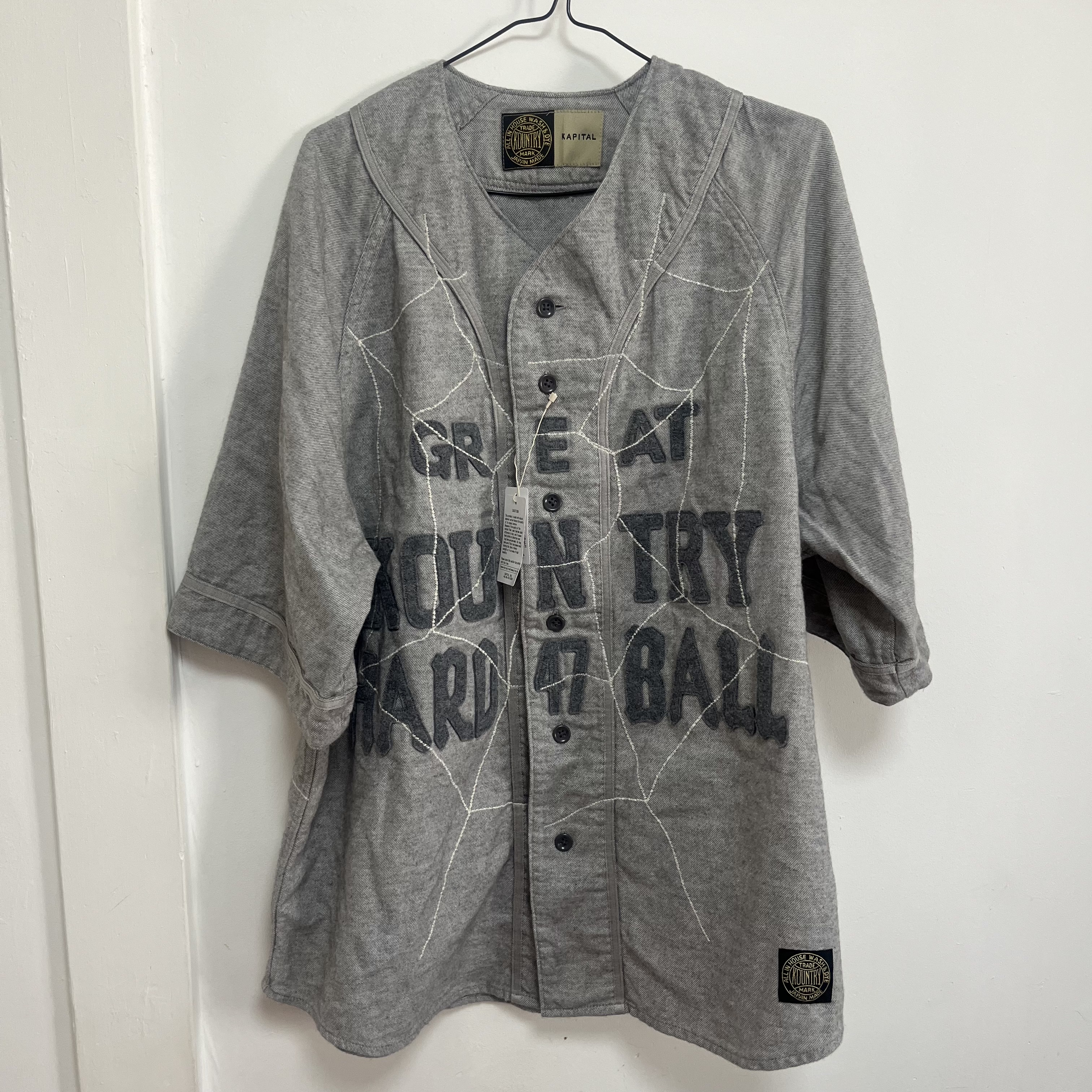 Kapital Cotton Wool Great Kountry Baseball Shirt Country Dreamcatch Remake Light Gray 착용 스타일 - 1