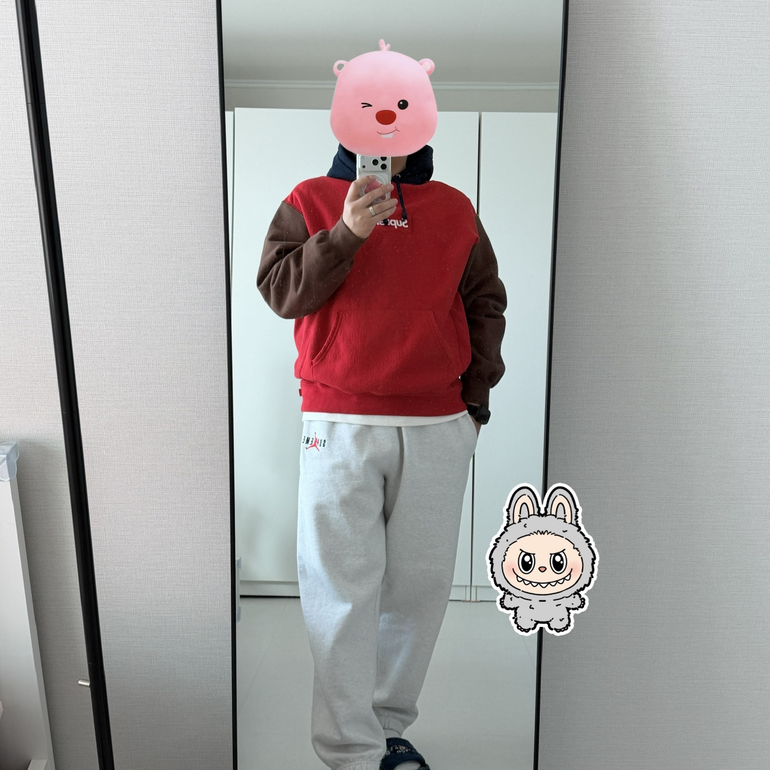 Supreme Box Logo Hooded Sweatshirt Multicolor - 24FW, Supreme x Jordan Sweatpants Ash Grey - 24FW 착용 스타일 - 1