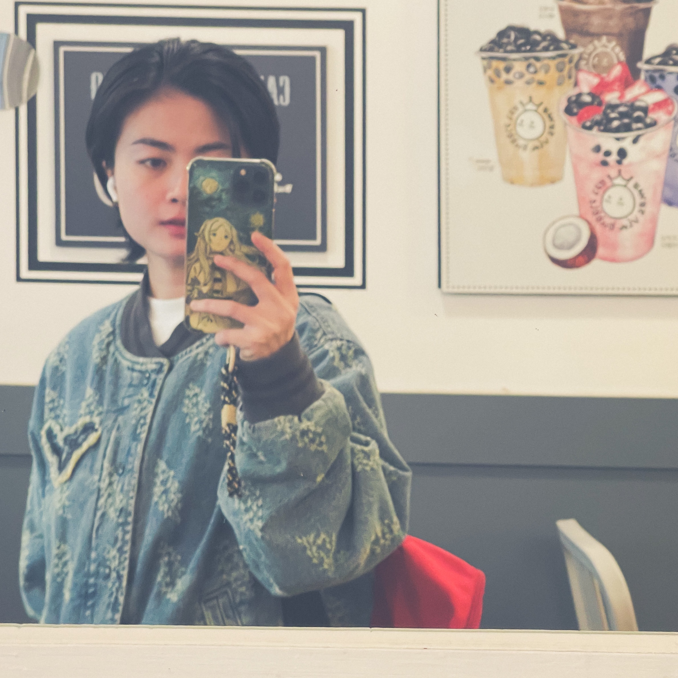 Thisisneverthat x Grateful Dead Lightning Denim Varsity Jacket Washed Blue, Human Made Square Backpack Red 착용 스타일