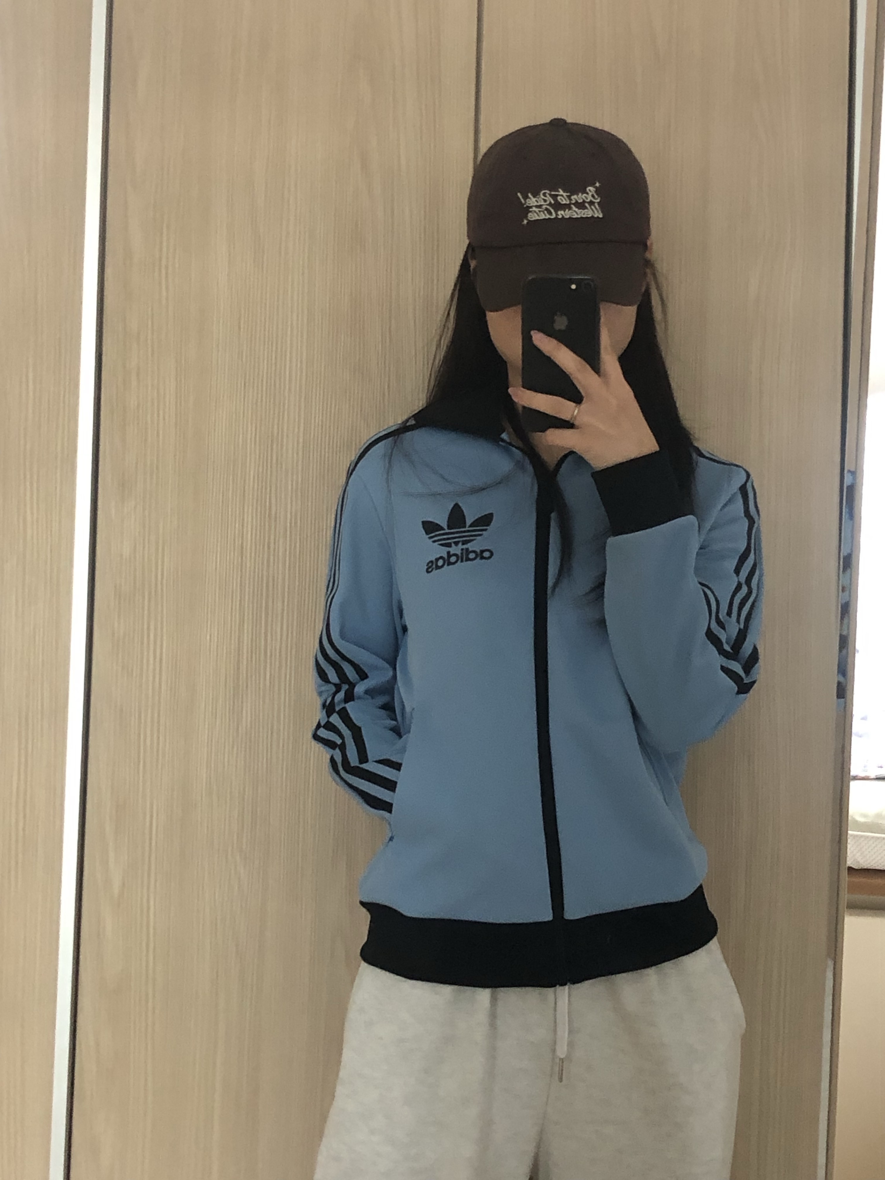 Adidas Heritage Track Top Ash Blue Black - KR Sizing 착용 스타일