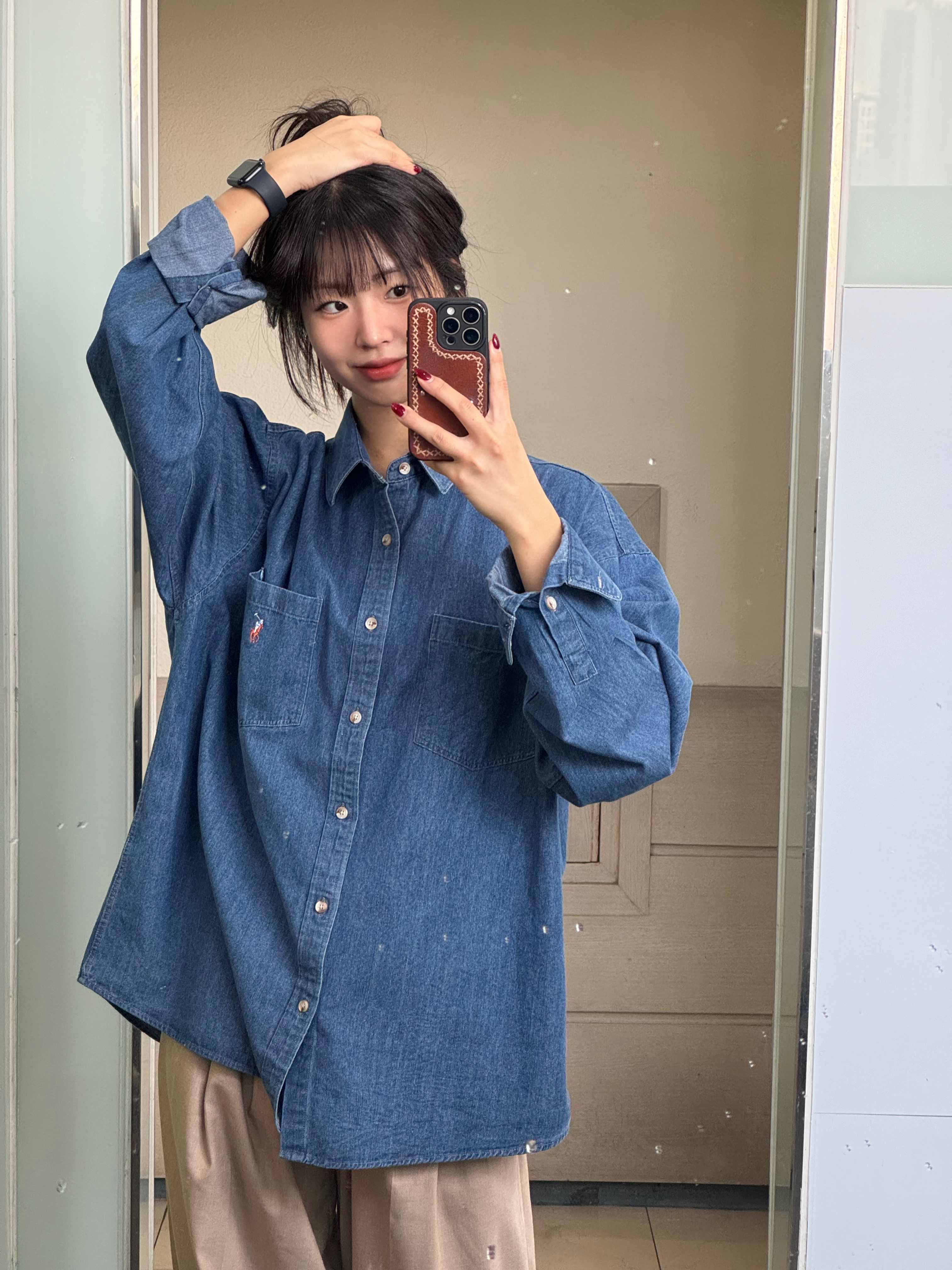 [20% 적립] Polo Ralph Lauren Custom Fit Denim Shirt Navy 착용 스타일 - 1