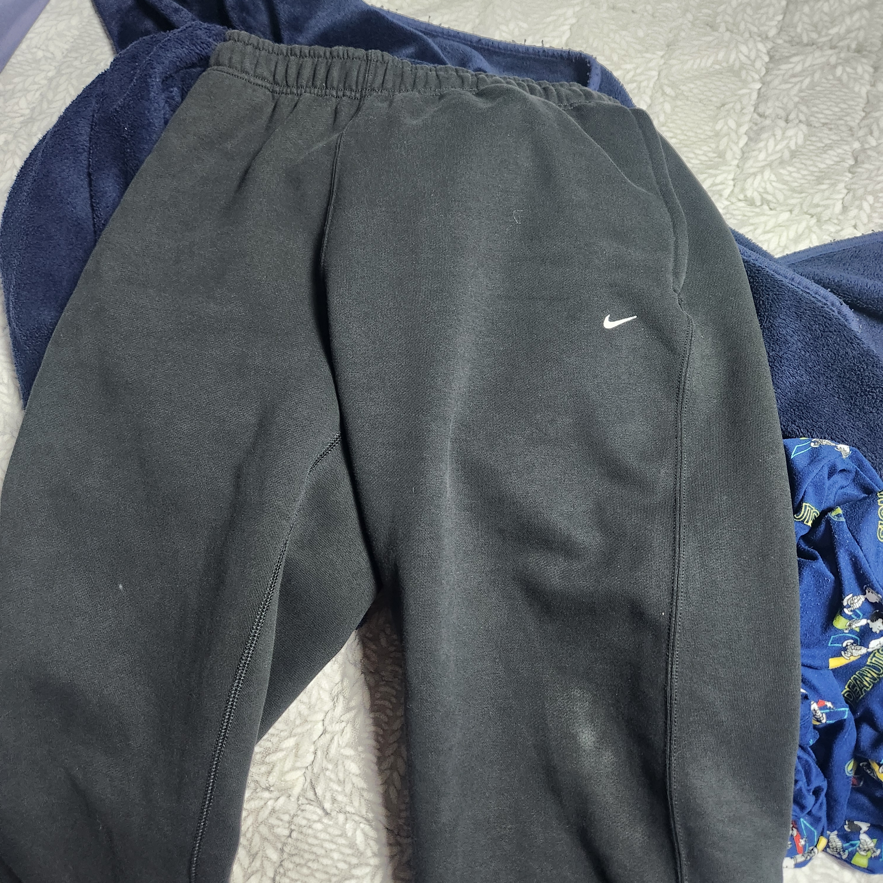 Nike Solo Swoosh Fleece Open Hem Pants Black White - Asia 착용 스타일