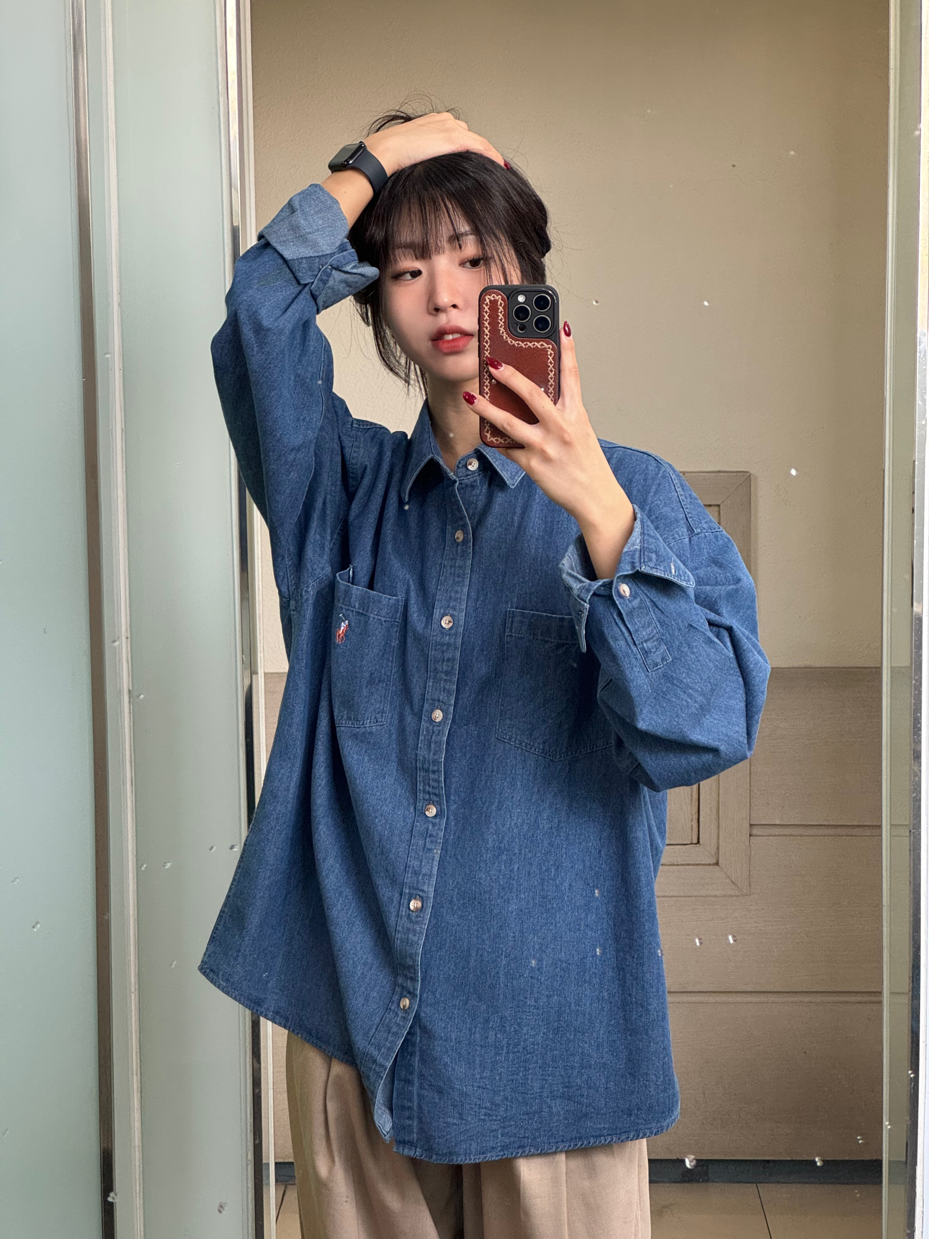 [20% 적립] Polo Ralph Lauren Custom Fit Denim Shirt Navy 착용 스타일 - 2