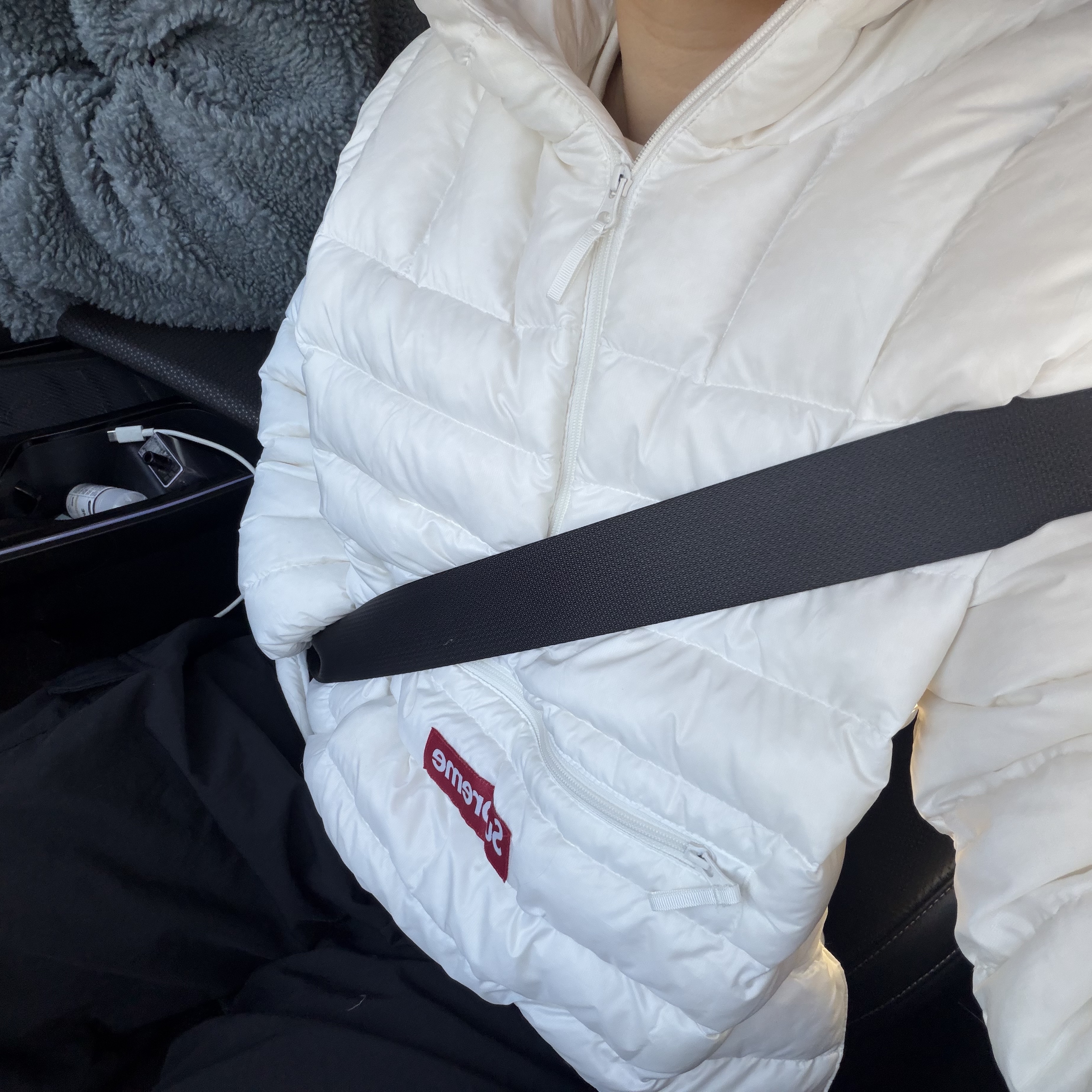 Supreme Micro Down Half Zip Hooded Pullover White - 23FW 착용 스타일