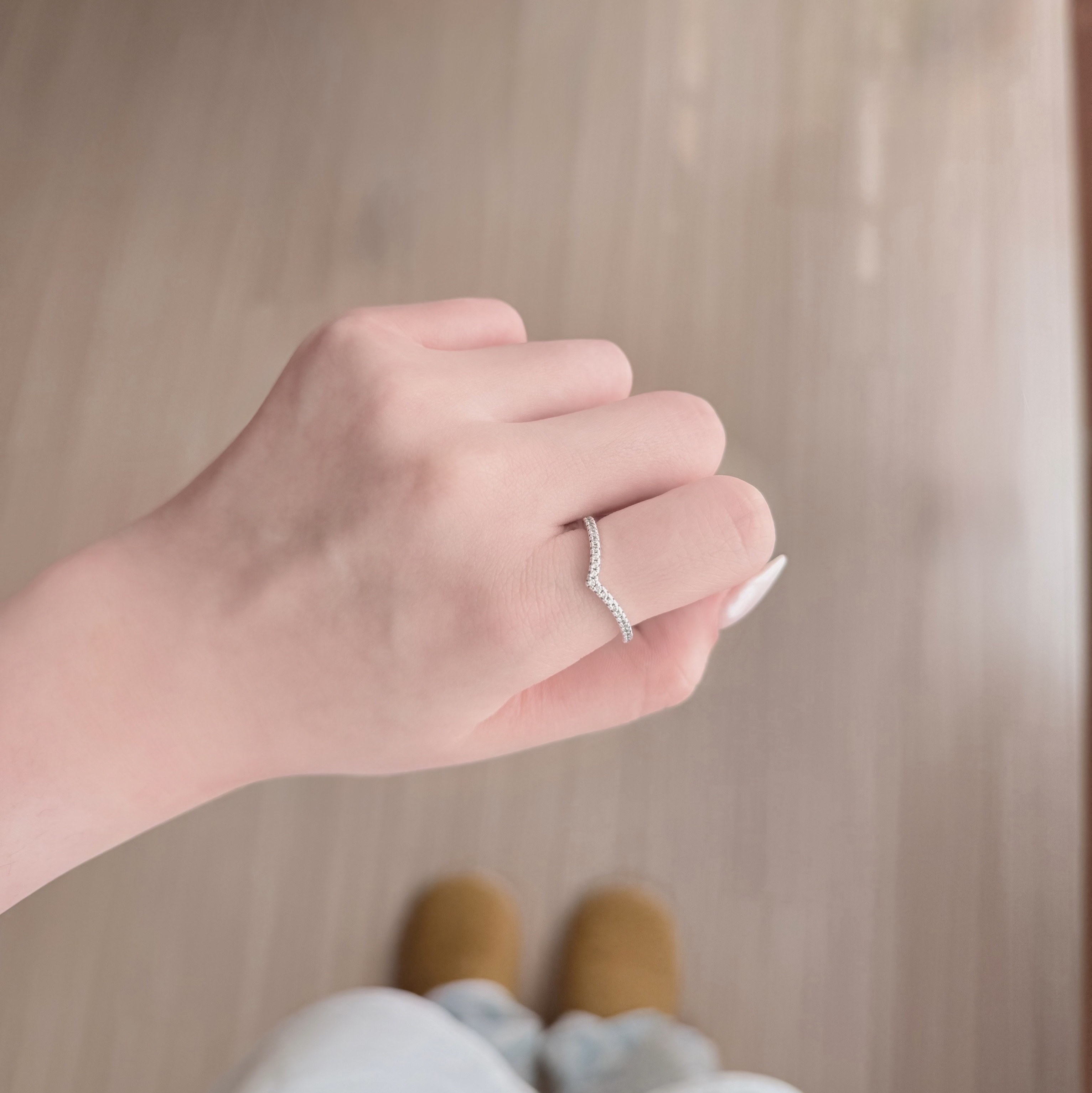 (W) Pandora Sparkling Wishbone Ring Sterling Silver Clear 착용 스타일