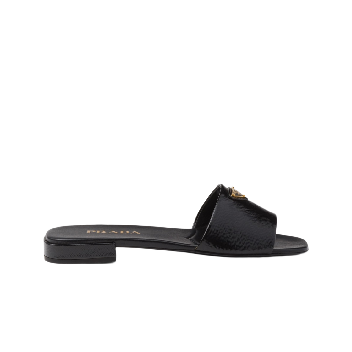 1XX730-3A9S-F0002 (W) Prada Saffiano Patent Leather Slides Black